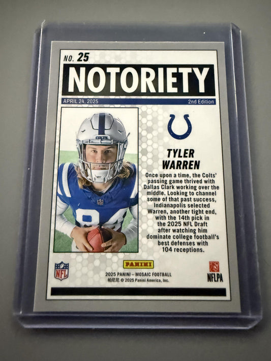 2025 Panini Mosaic #25 Tyler Warren Notoriety Mosaic