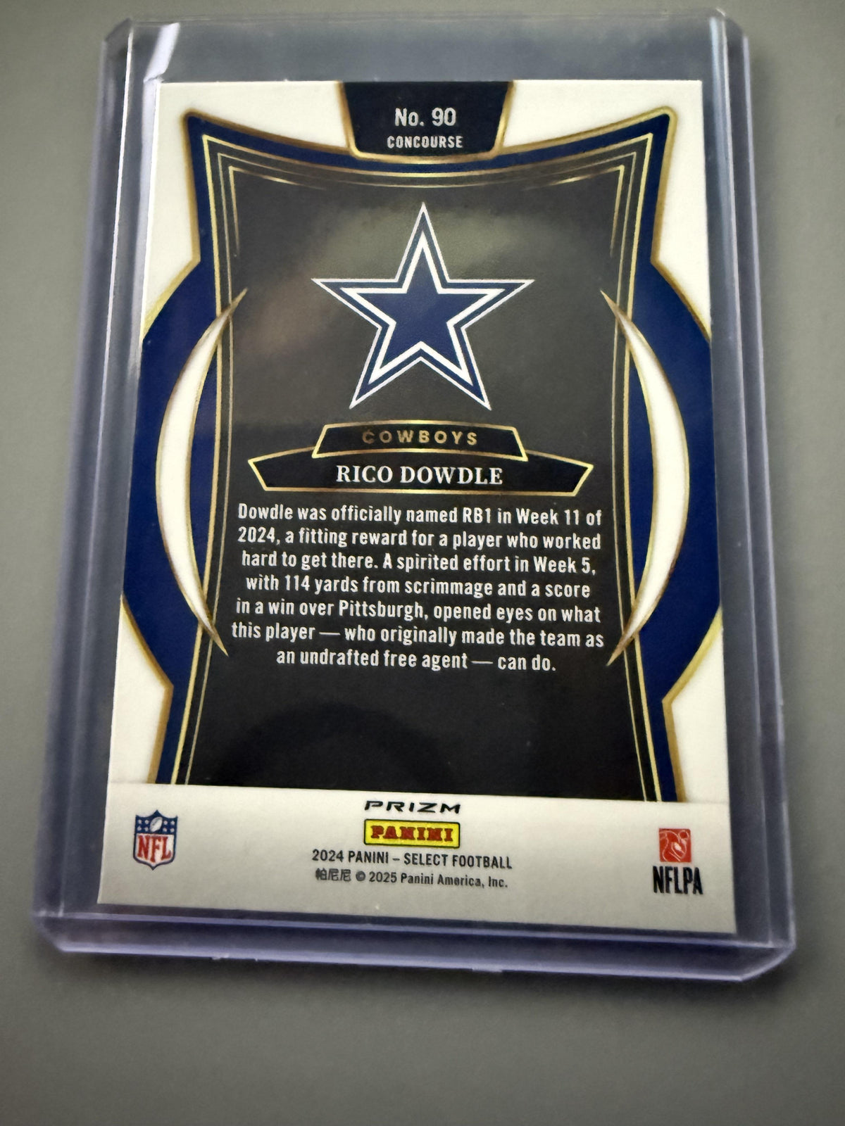 2024 Panini Select #90 Rico Dowdle Black & Blue Prizm Shock