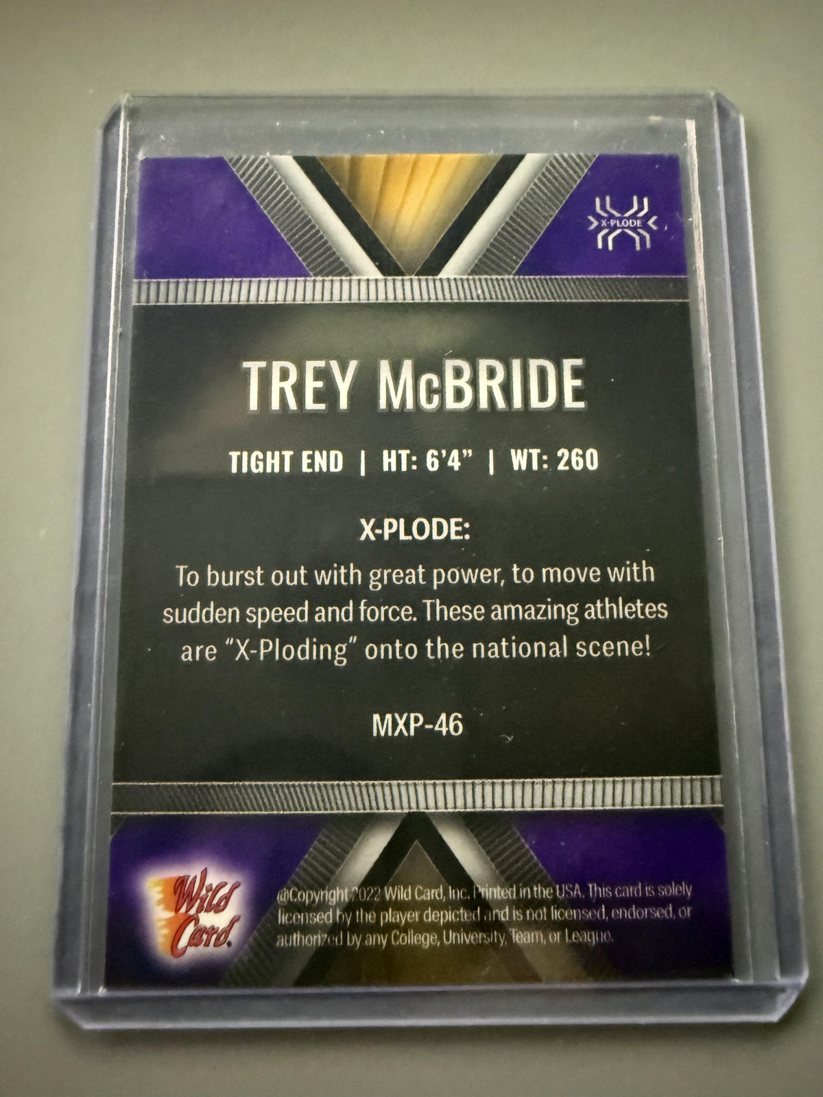 2022 Wild Card Matte #MXP-46 Trey McBride X-Plode Gold/Purple X #/50