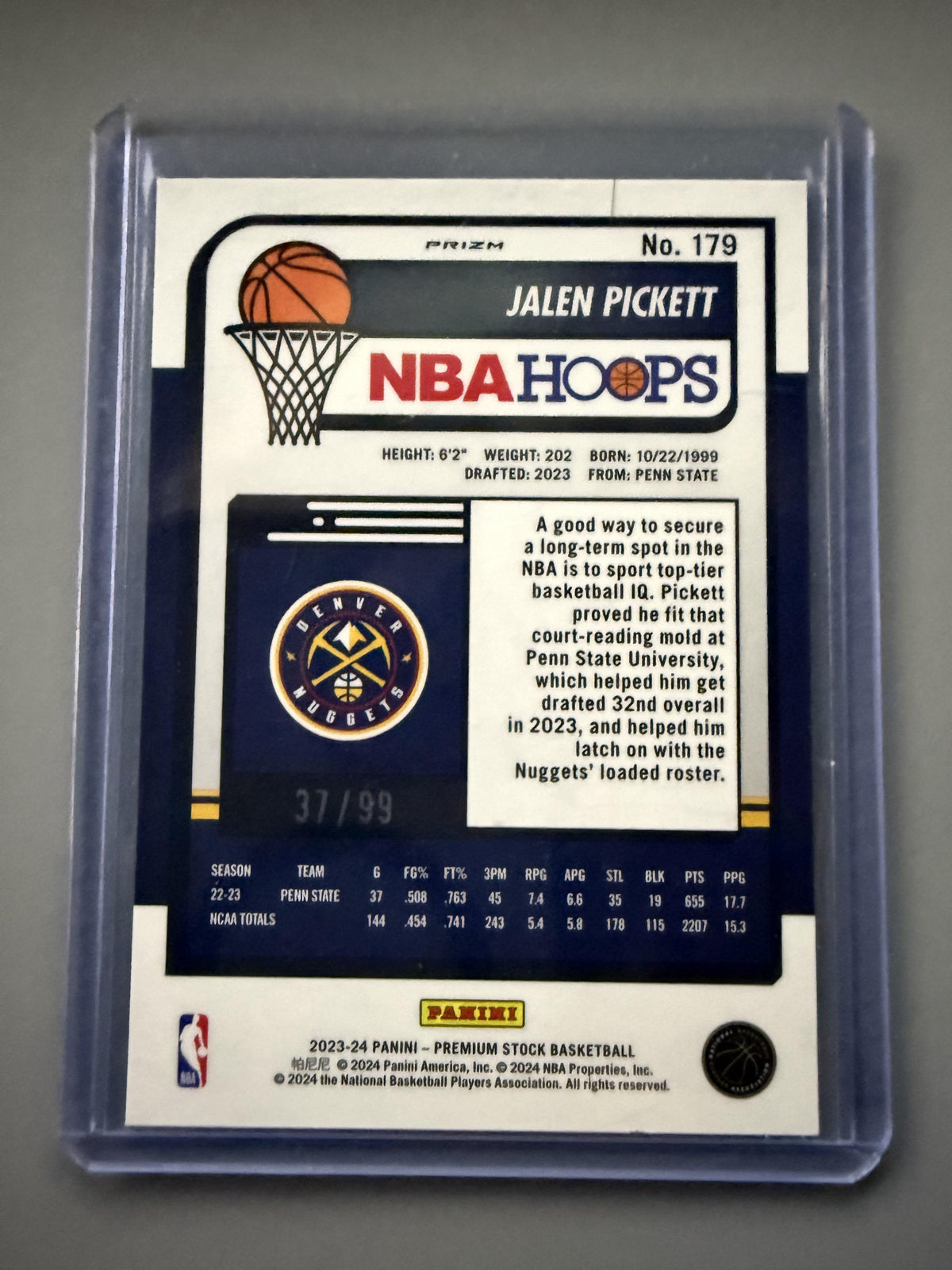 2023-24 Hoops Premium Stock #179 Jalen Pickett Blue Disco Prizm #/99