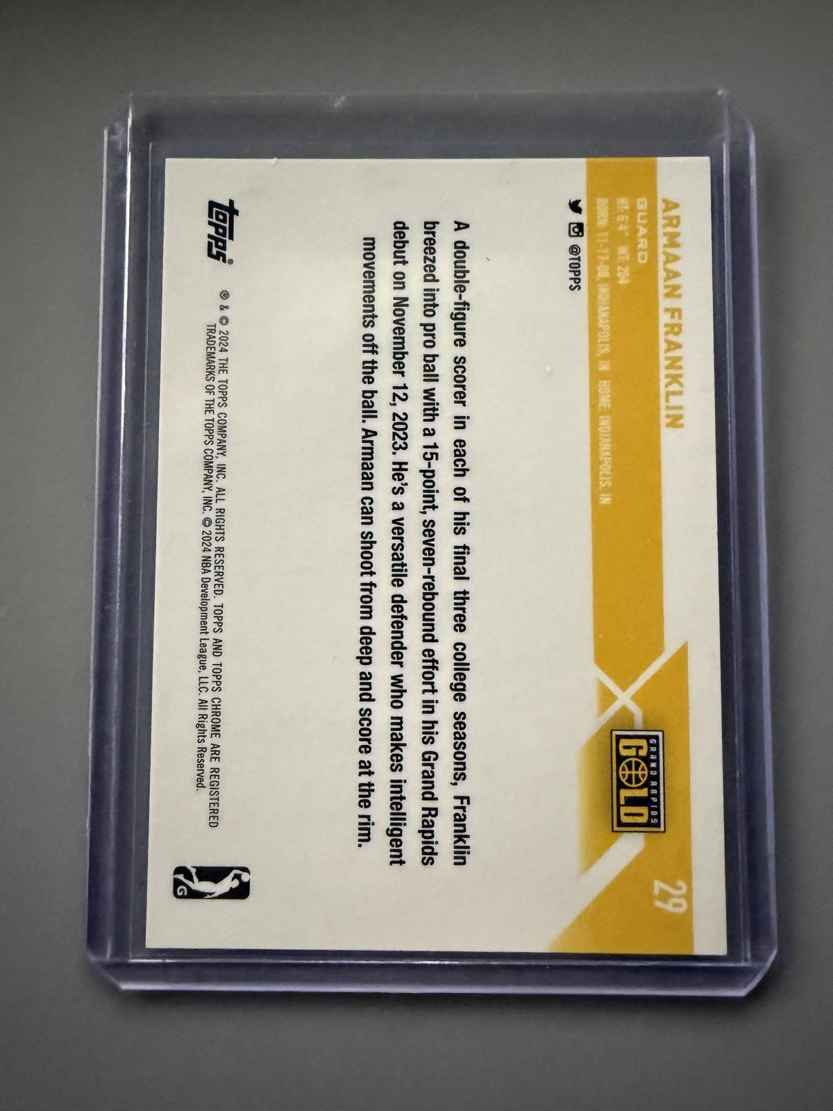 2023-24 Topps G-League #29 Armaan Franklin Gold #/50