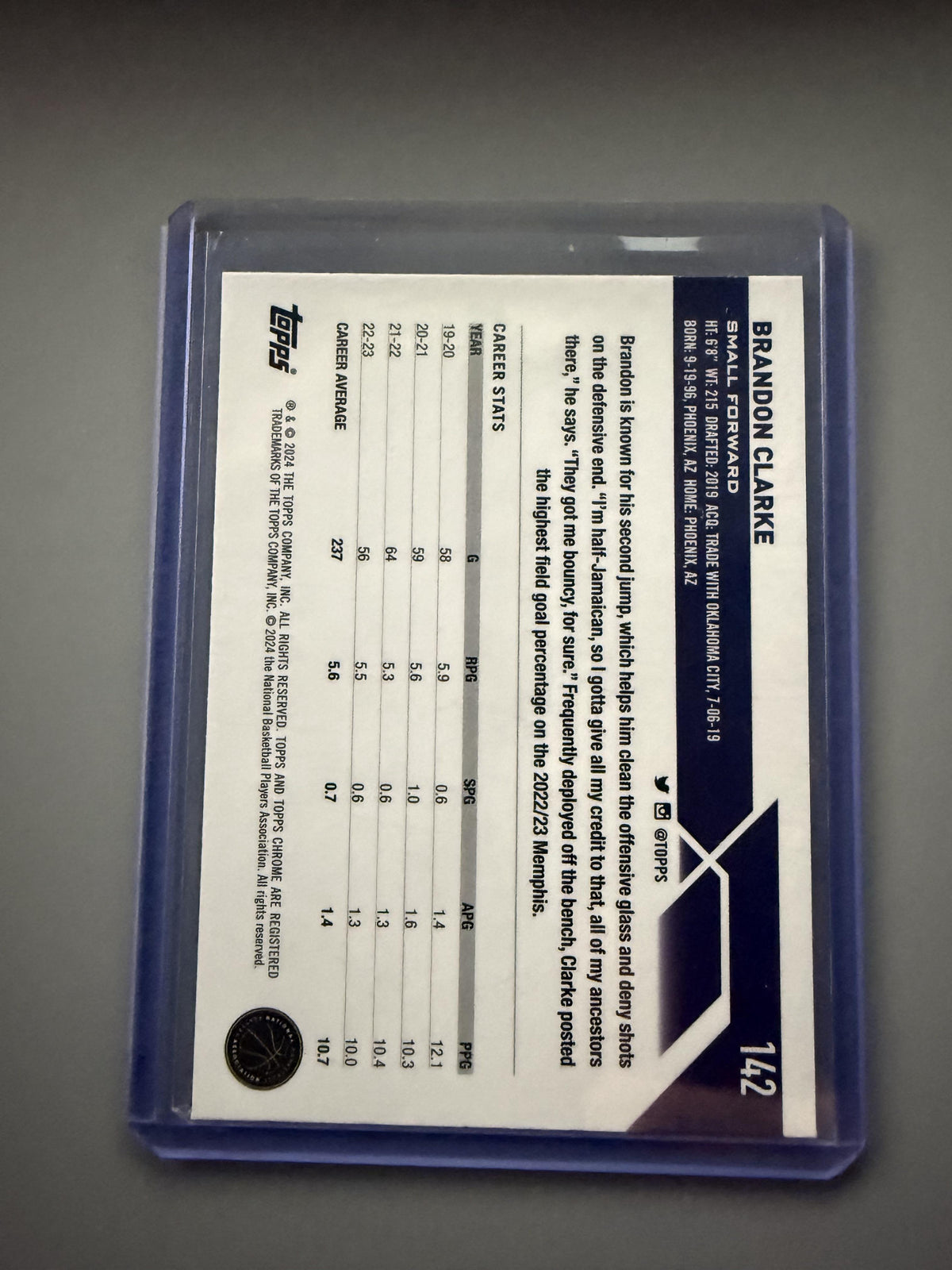 2023-24 Topps Chrome #142 Brandon Clarke Blue Basketball Refractor