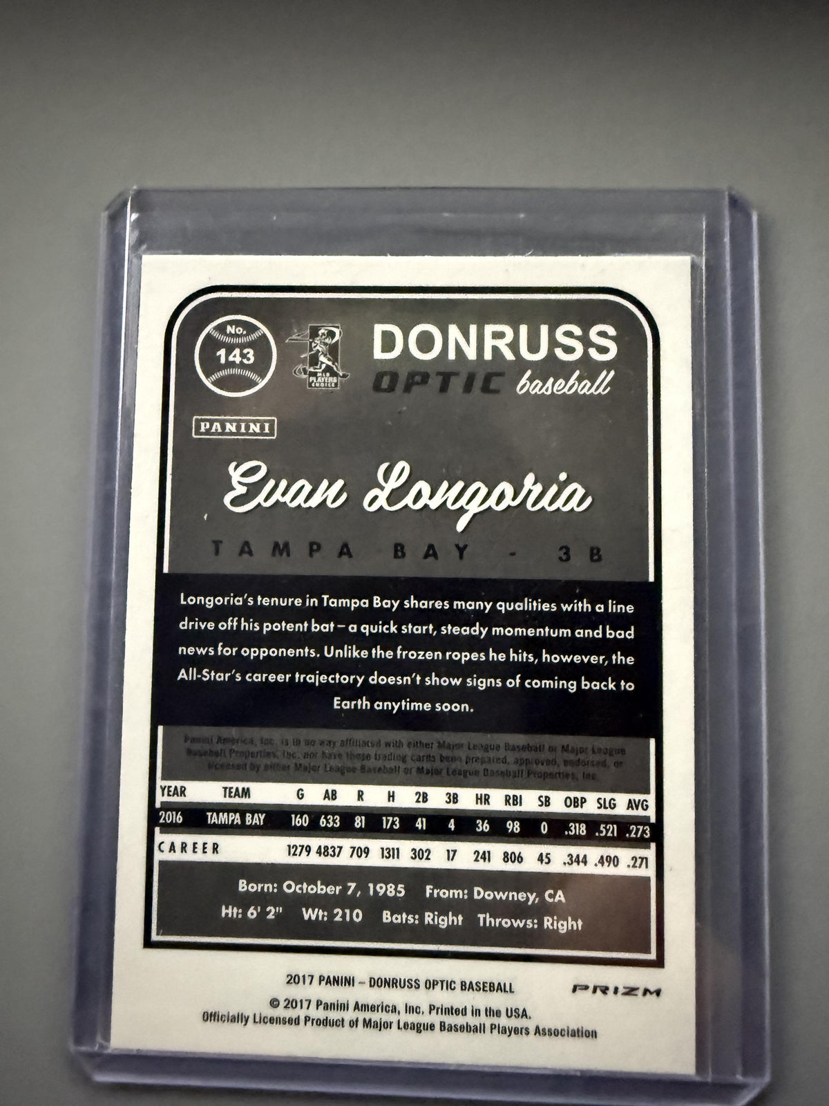2017 Donruss Optic #143 Evan Longoria Holo