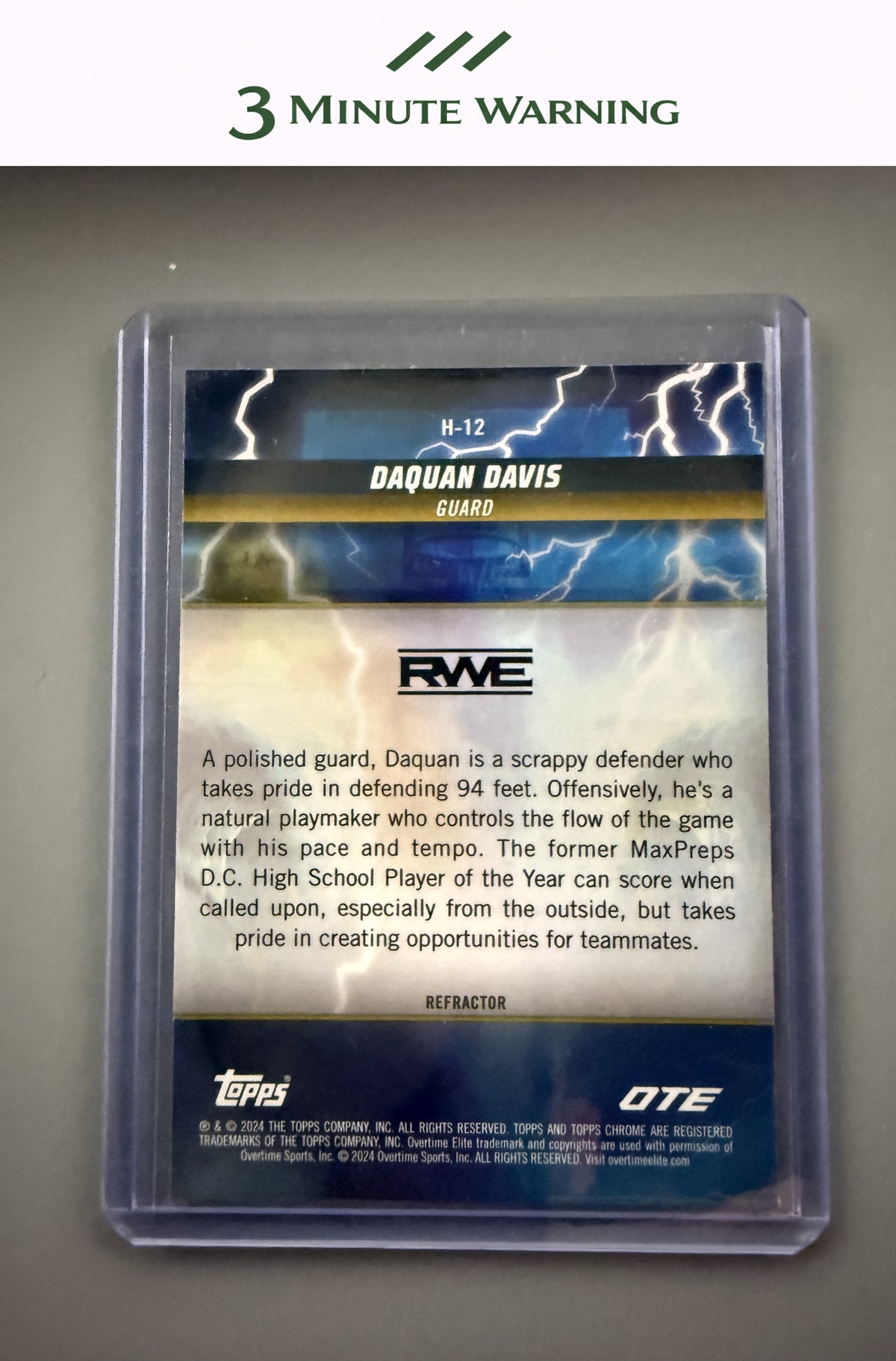 2023-24 Topps Chrome Overtime Elite #H-12 Daquan Davis Hurricane Refractor