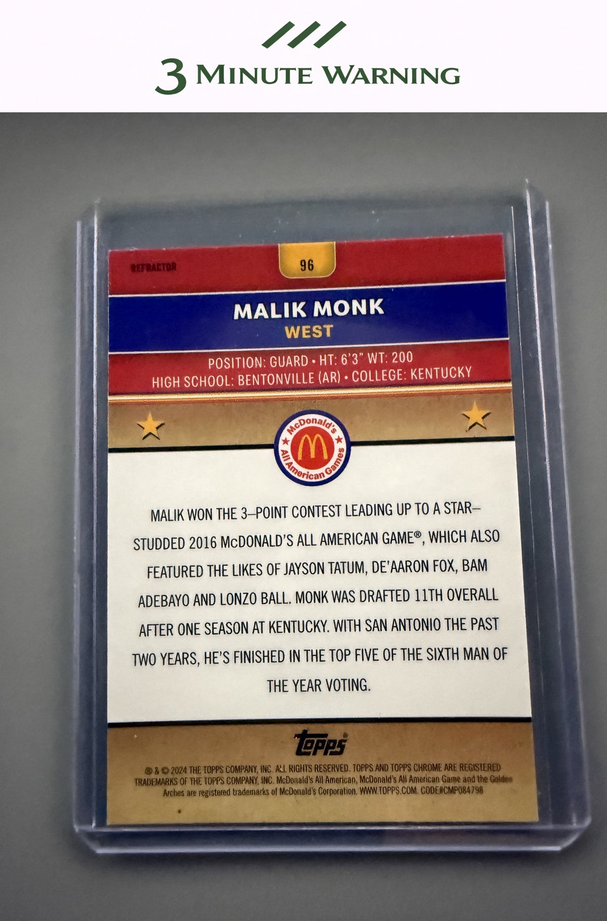 2024 Topps Chrome McDonald's All-American #96 Malik Monk Refractor