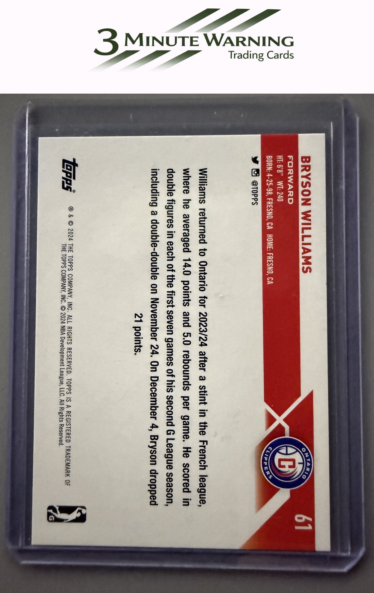 2023-24 Topps G-League #61 Bryson Williams Bronze #/199