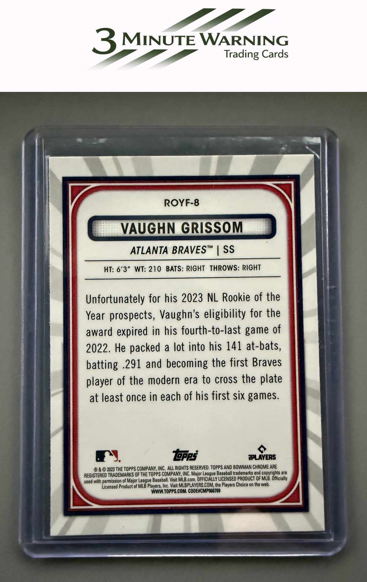 2023 Bowman #ROYF-8 Vaughn Grissom Rookie of the Year Favorites