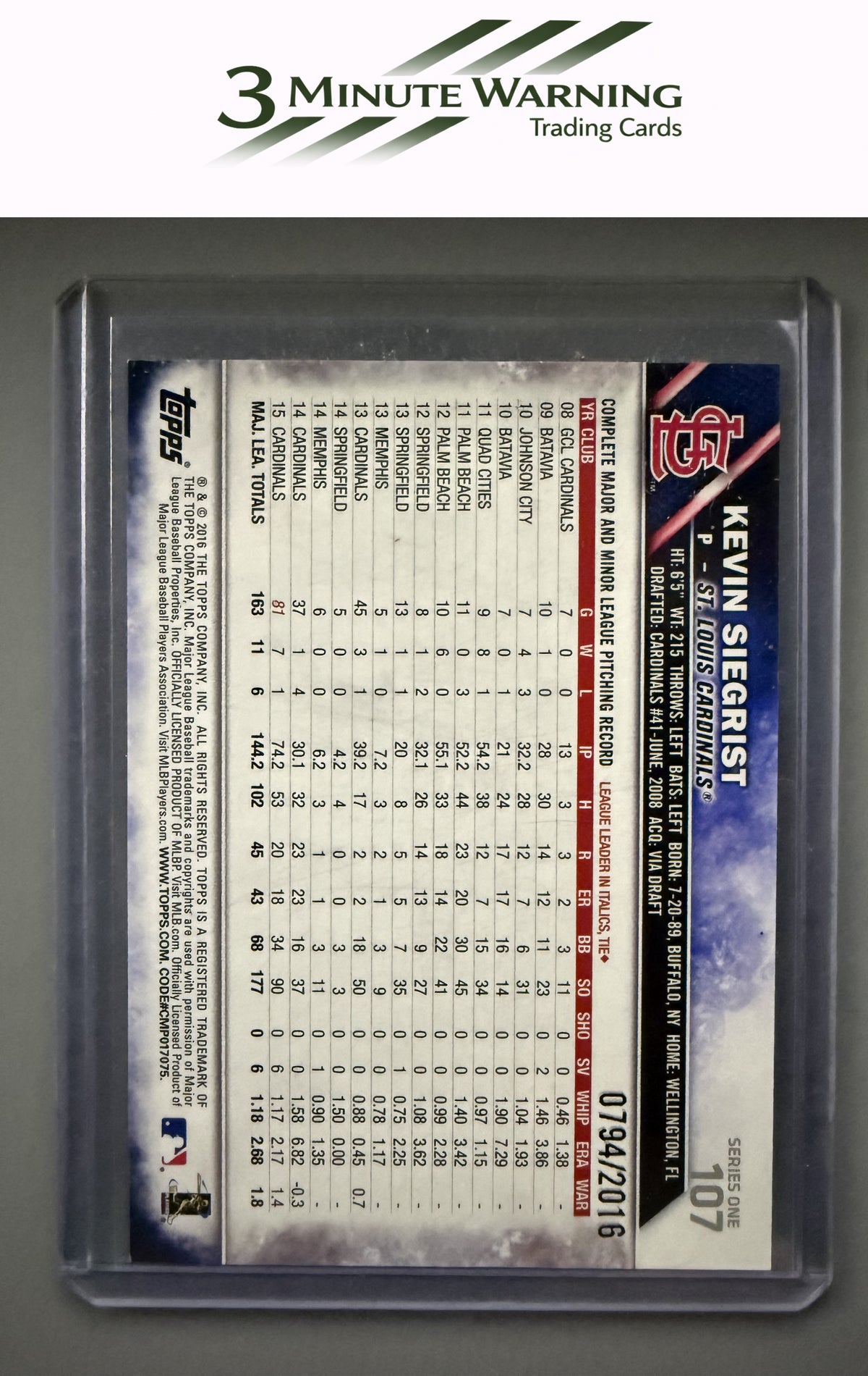 2016 Topps #107 Kevin Siegrist Gold #/2016