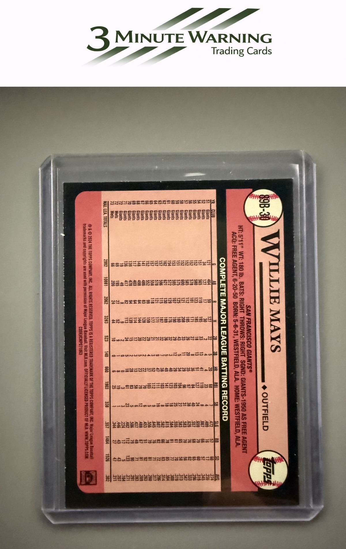2024 Topps #89B-30 Willie Mays 1989 Topps Baseball 35th Anniversary (Series One)
