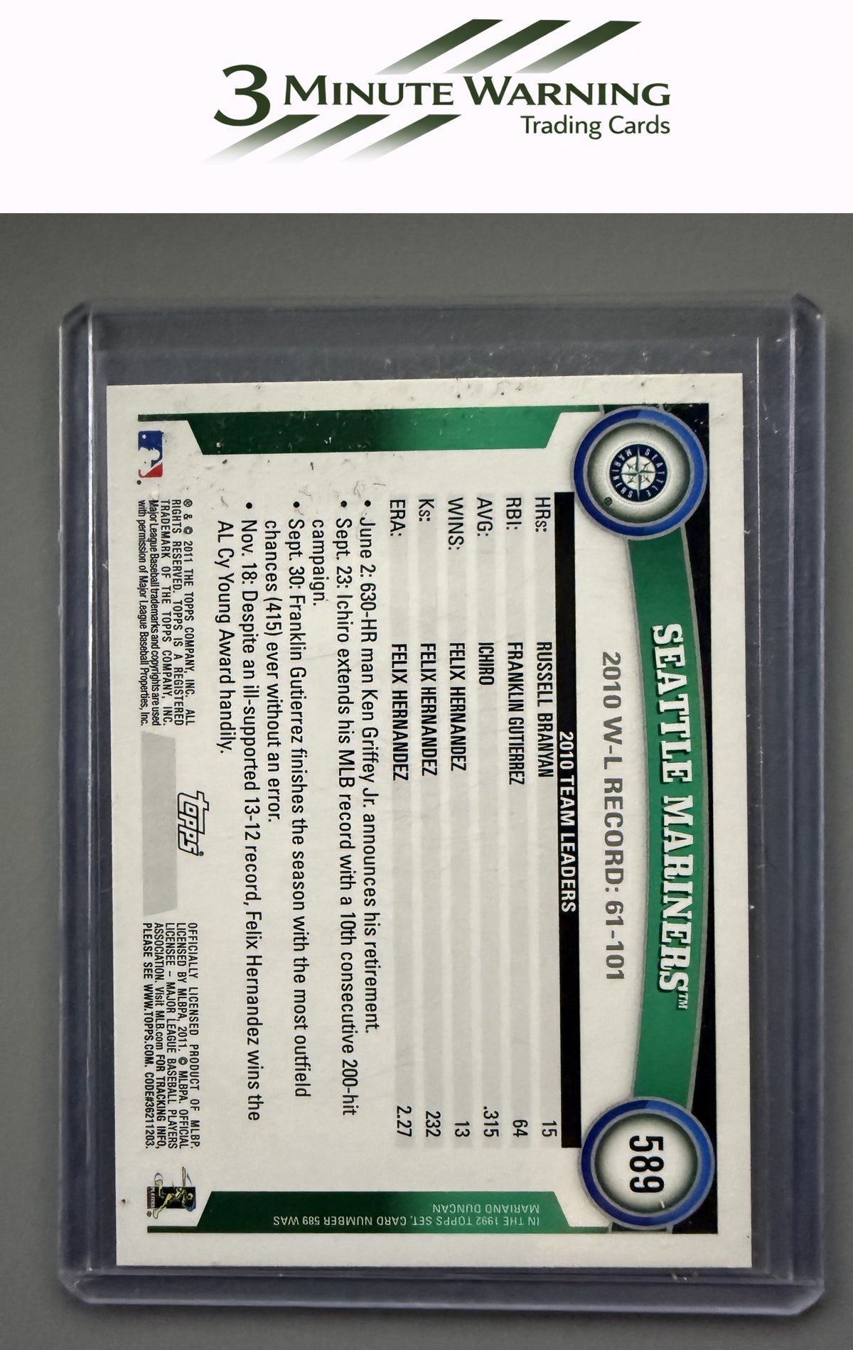 2011 Topps #589 Seattle Mariners
