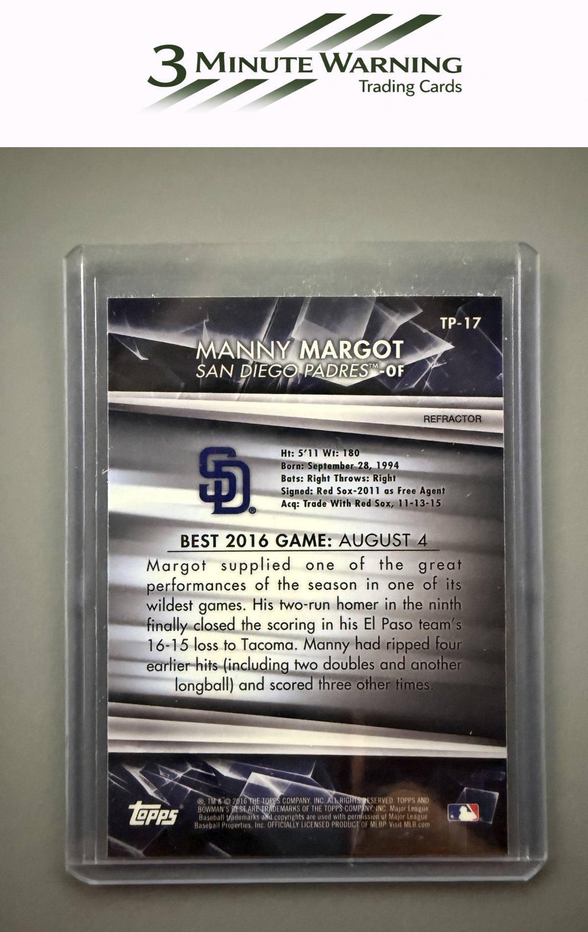 2016 Bowman's Best #TP-17 Manuel Margot Top Prospects Refractor