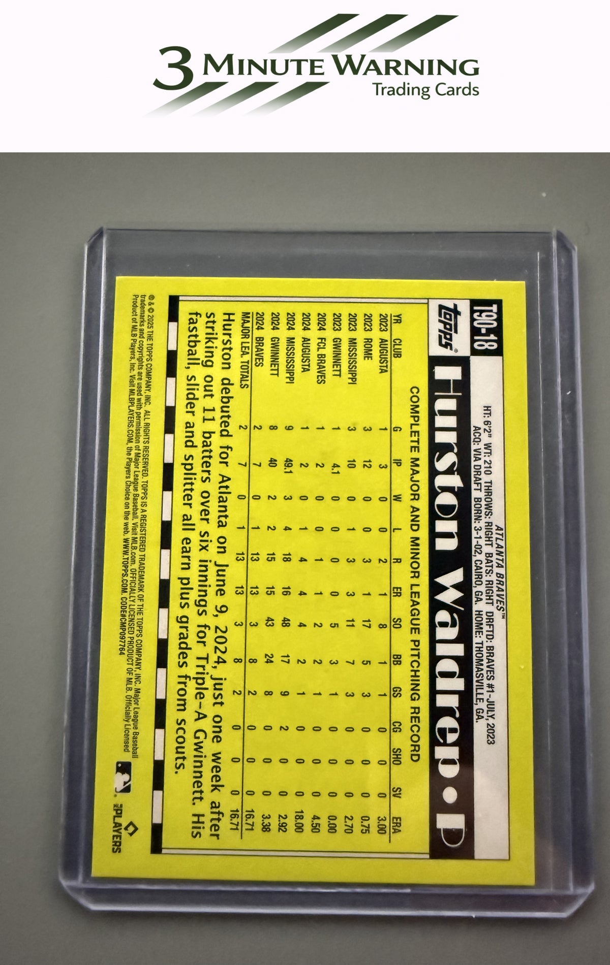 2025 Topps #T90-18 Hurston Waldrep 1990 Topps Baseball 35th Anniversary