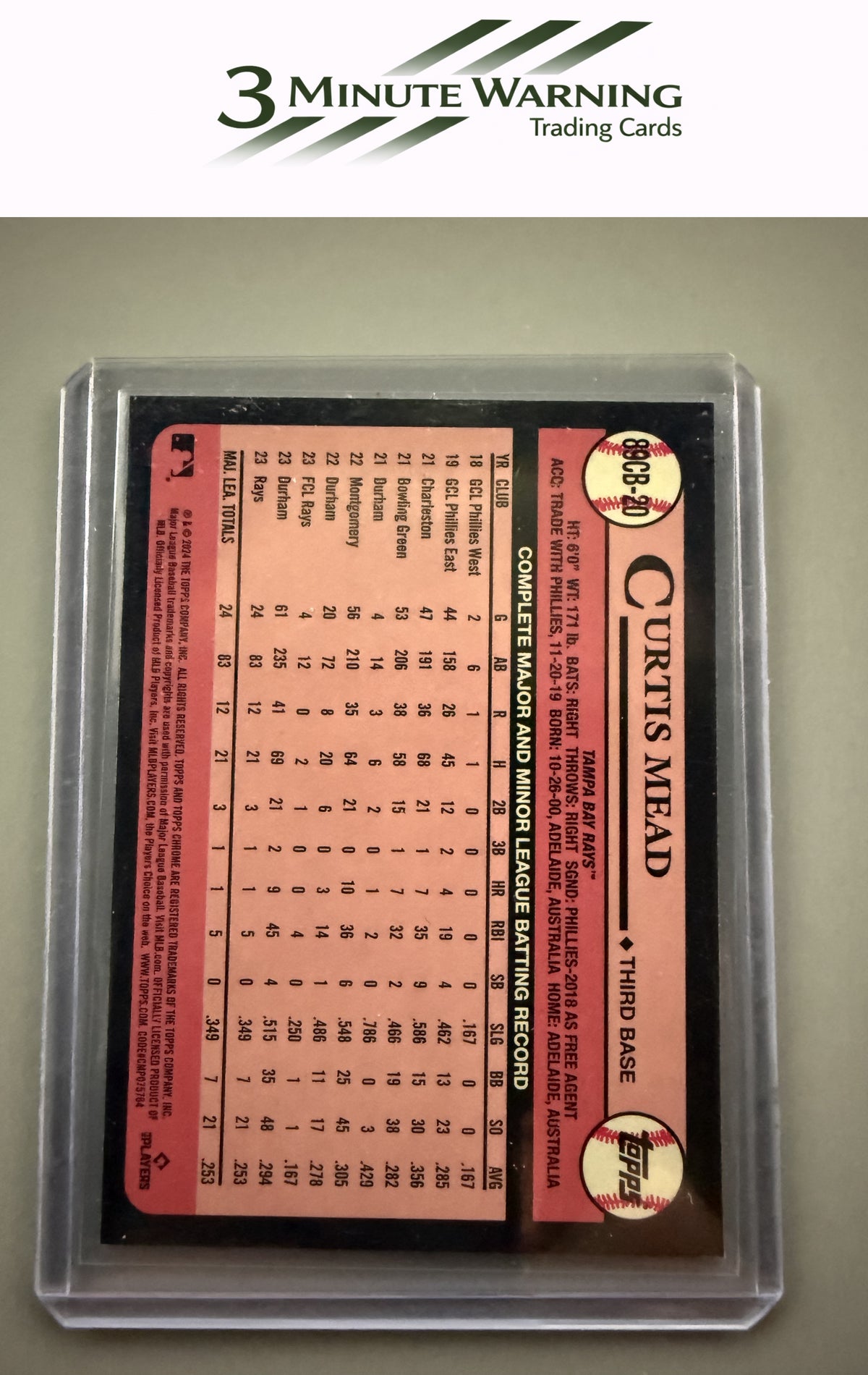 2024 Topps Chrome #89CB-20 Curtis Mead 1989 Topps Baseball 35th Anniversary