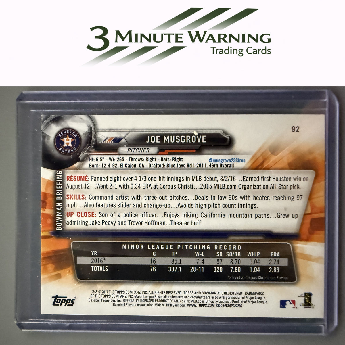 2017 Bowman #92 Joe Musgrove