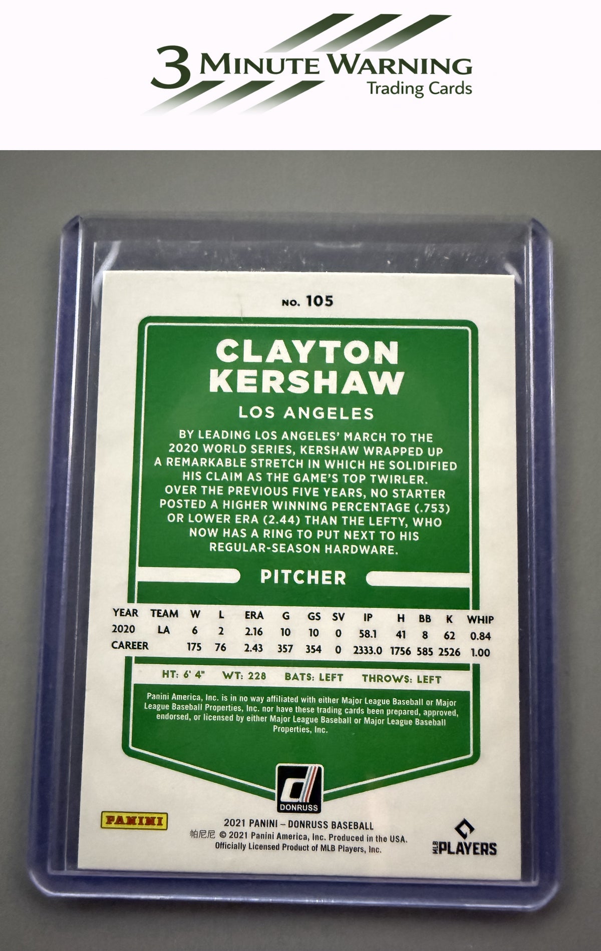 2021 Donruss #105b Clayton Kershaw : White Jersey