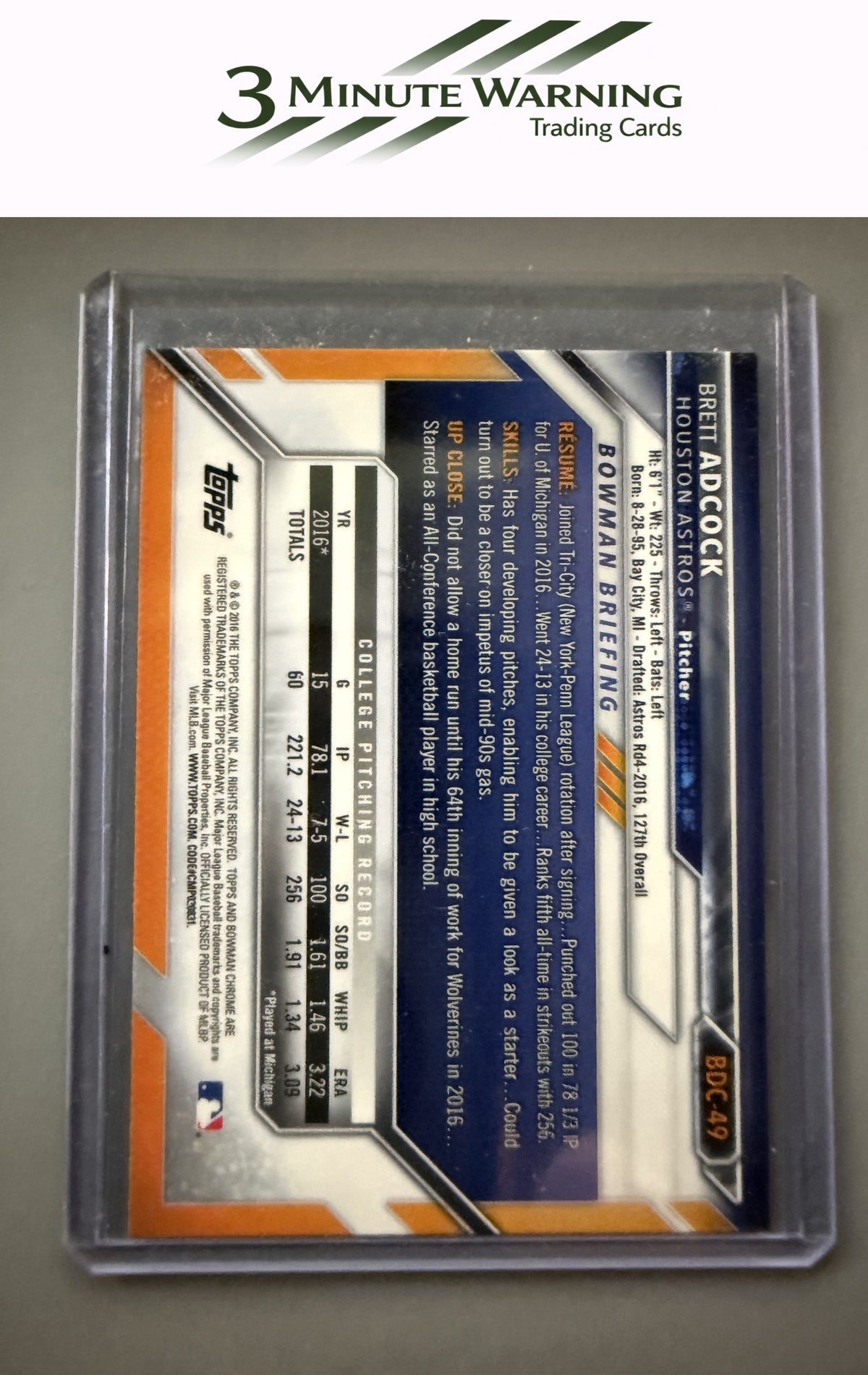 2016 Bowman Draft #BDC-49 Brett Adcock Chrome