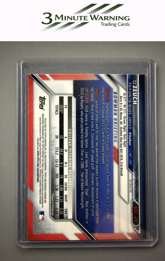 2016 Bowman Draft #BDC-69 T.J. Zeuch Chrome Refractor