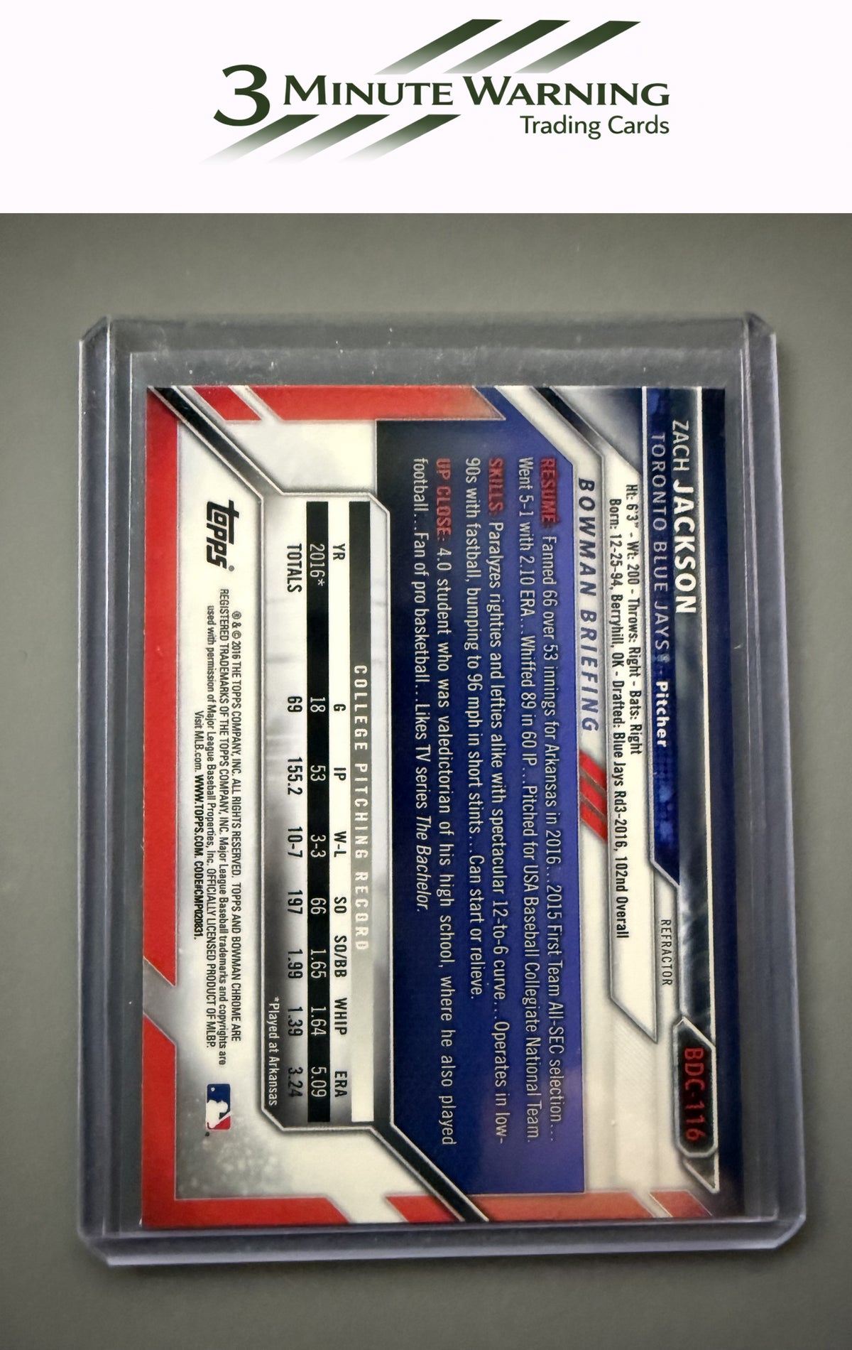 2016 Bowman Draft #BDC-116 Zach Jackson Chrome Refractor