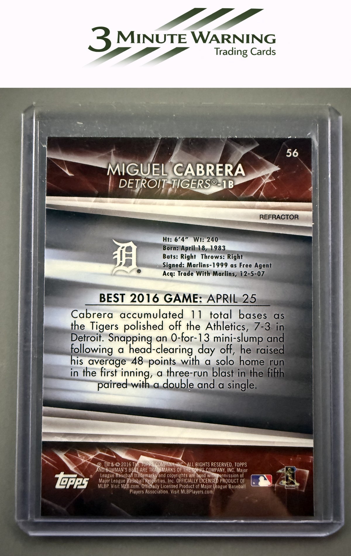 2016 Bowman's Best #56 Miguel Cabrera Refractor