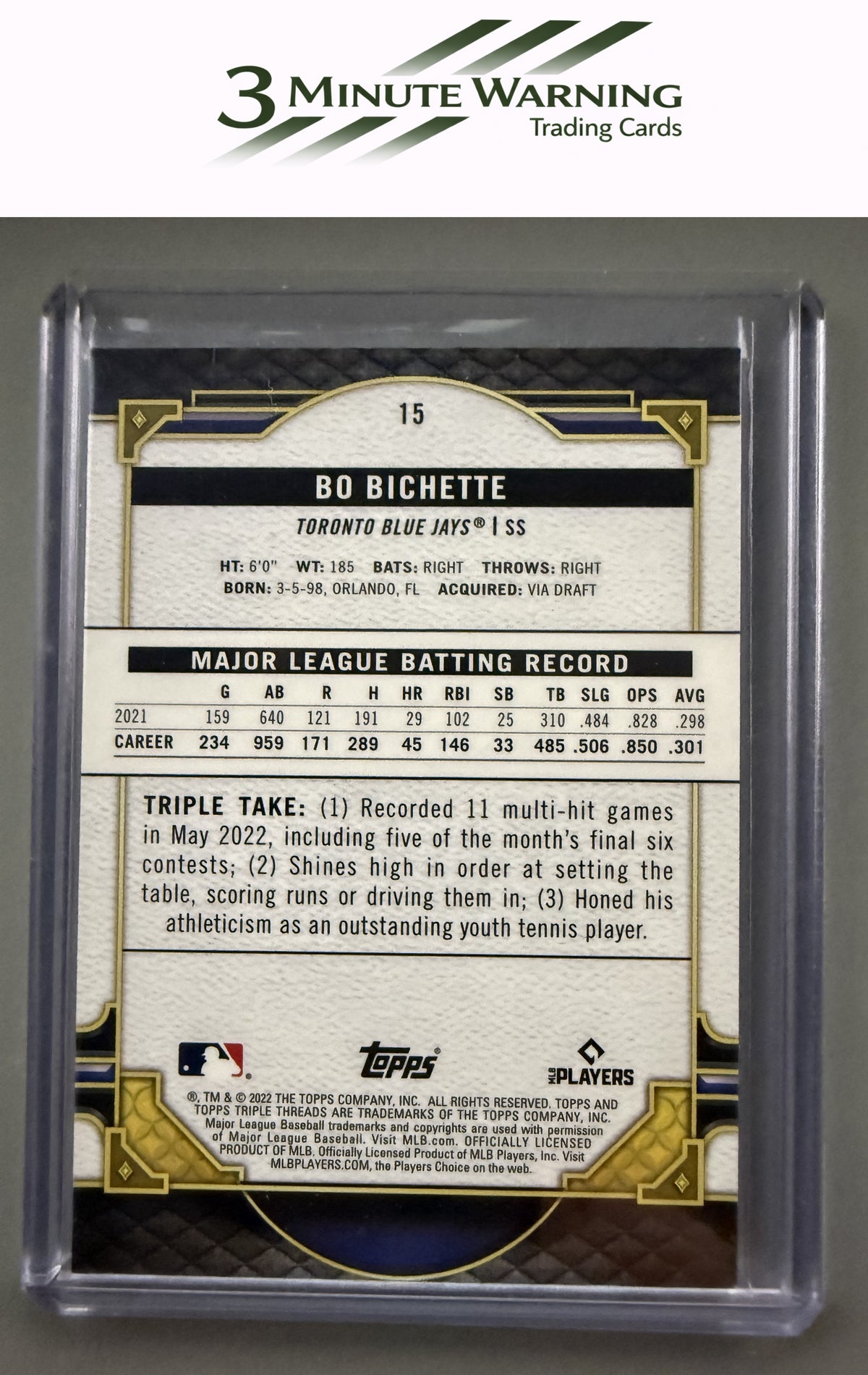 2022 Topps Triple Threads #15 Bo Bichette