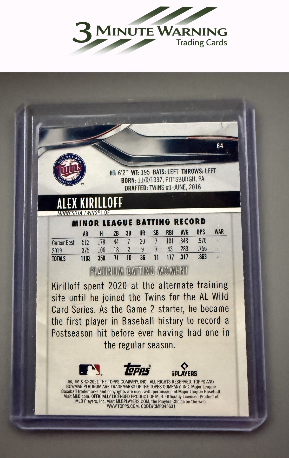 2021 Bowman Platinum #64 Alex Kirilloff