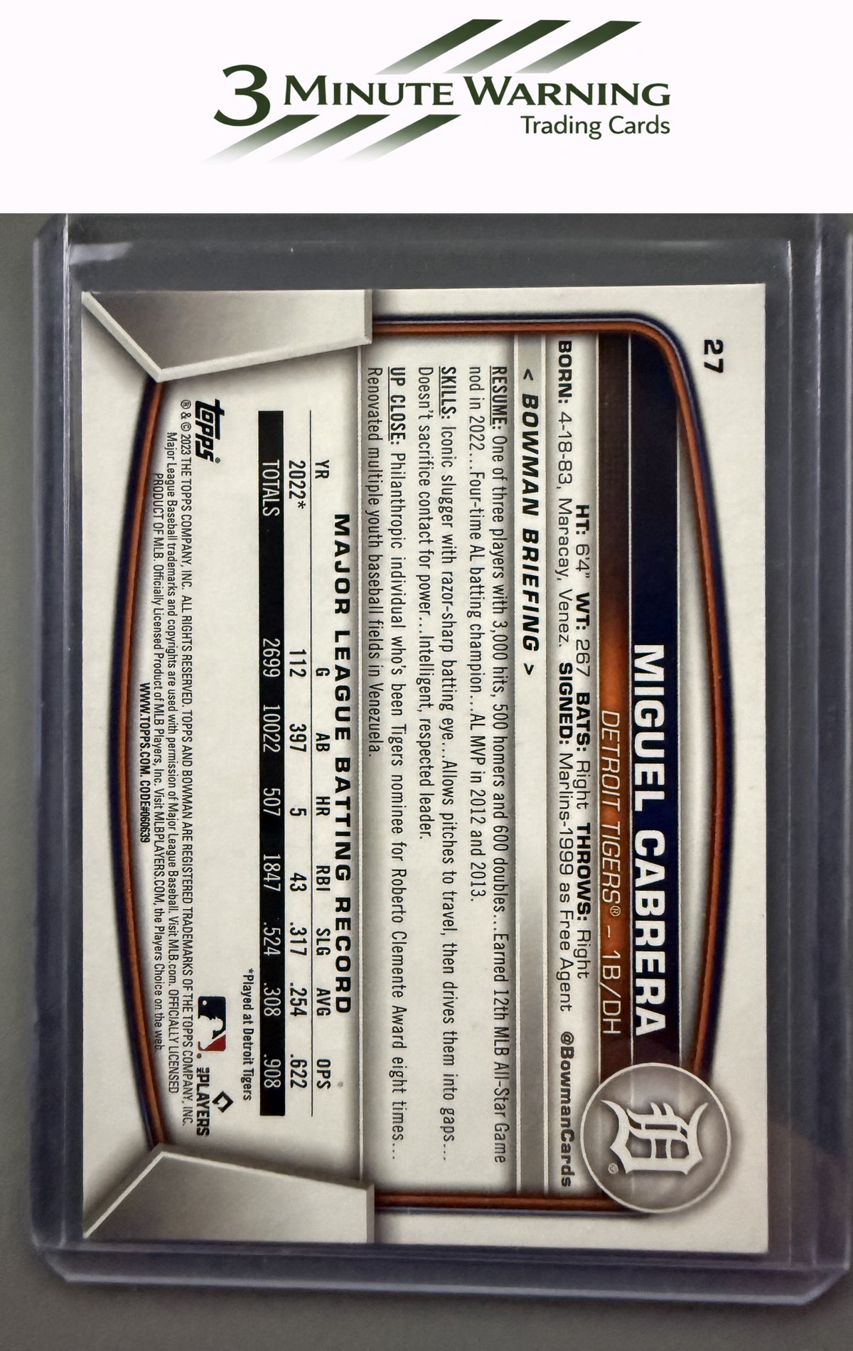 2023 Bowman #27 Miguel Cabrera