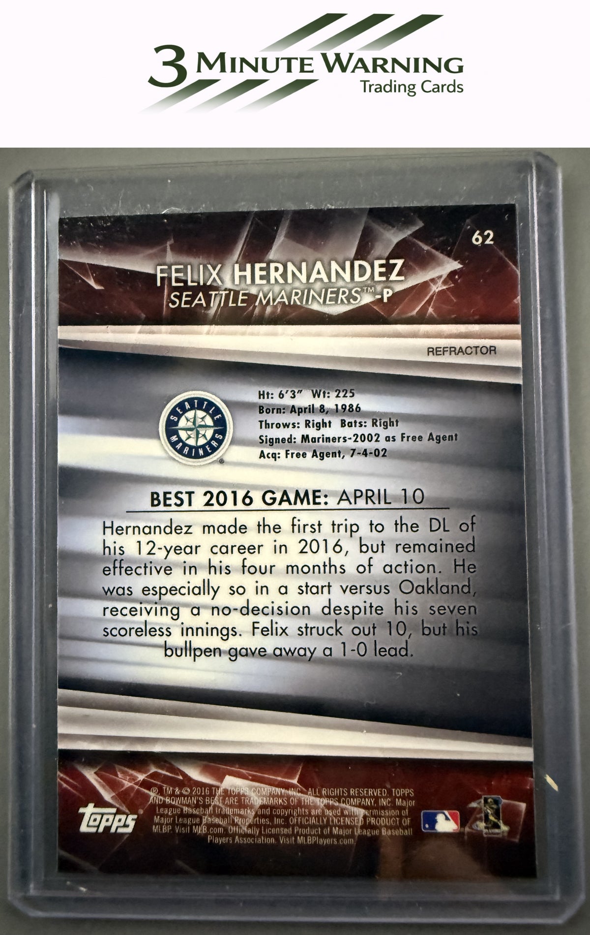 2016 Bowman's Best #62 Felix Hernandez Refractor