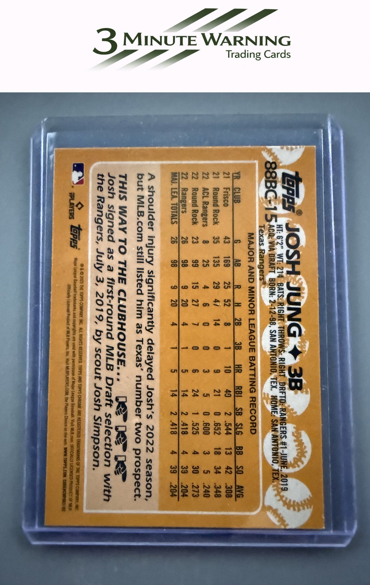 2023 Topps Chrome #88BC-15 Josh Jung 1988 Topps Baseball 35th Anniversary