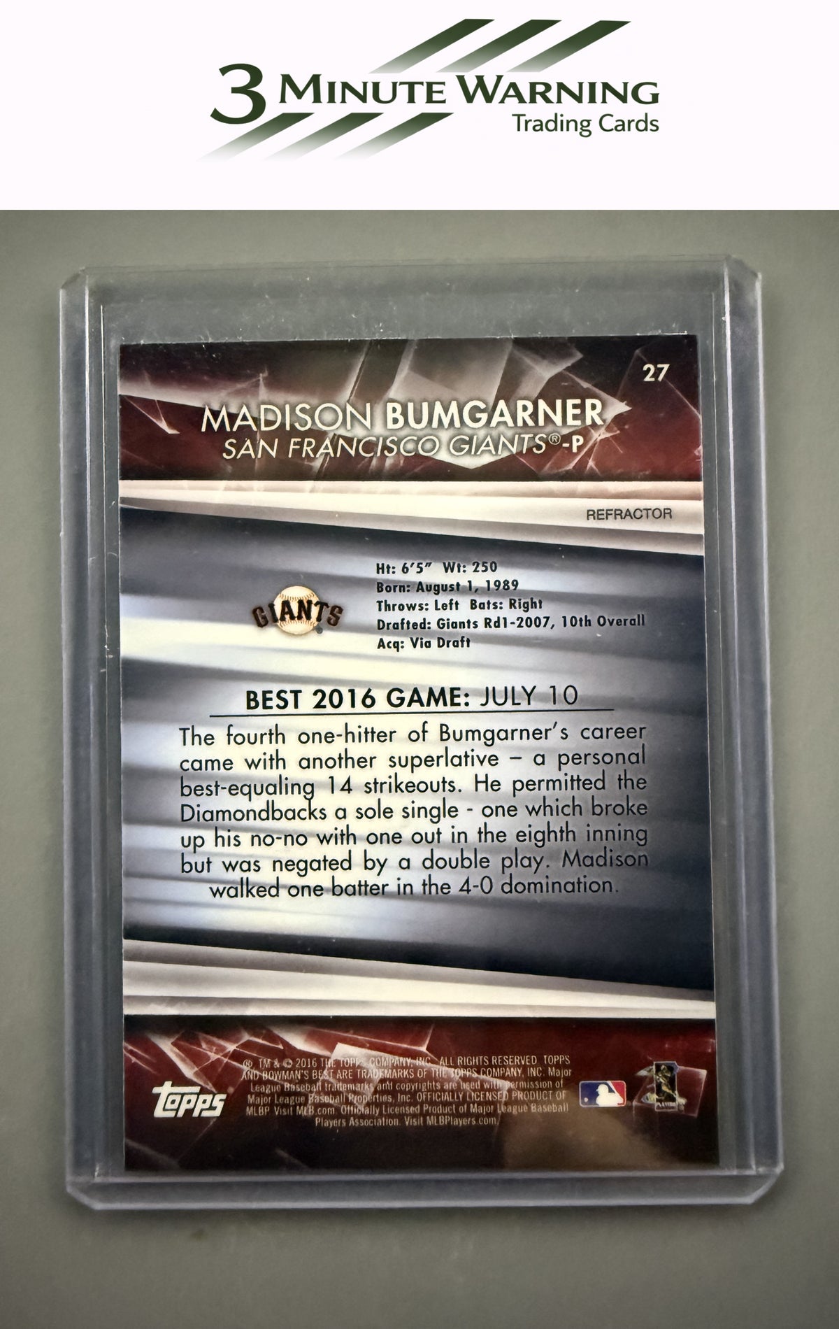 2016 Bowman's Best #27 Madison Bumgarner Refractor