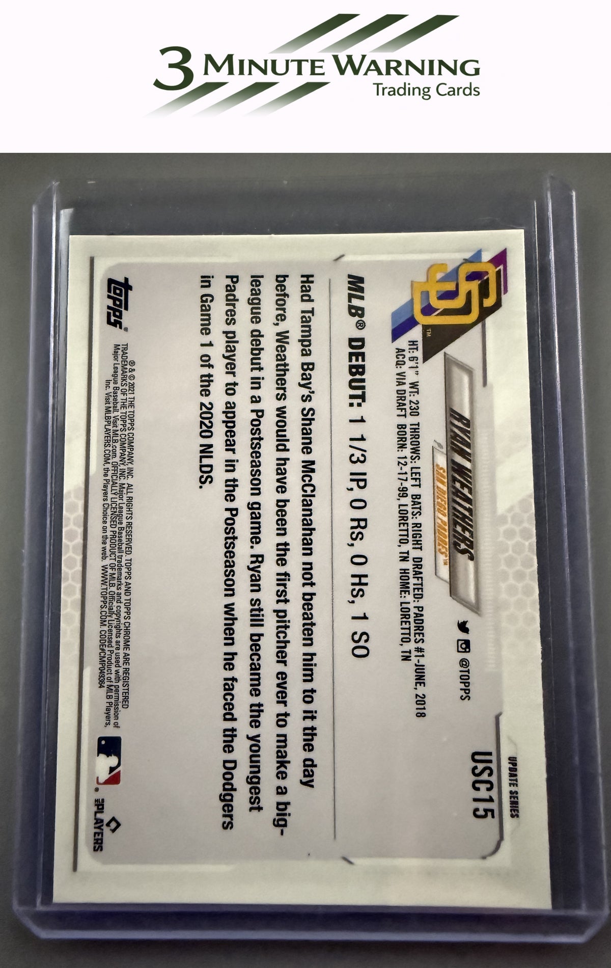2021 Topps Chrome Update #USC15 Ryan Weathers Purple Refractor
