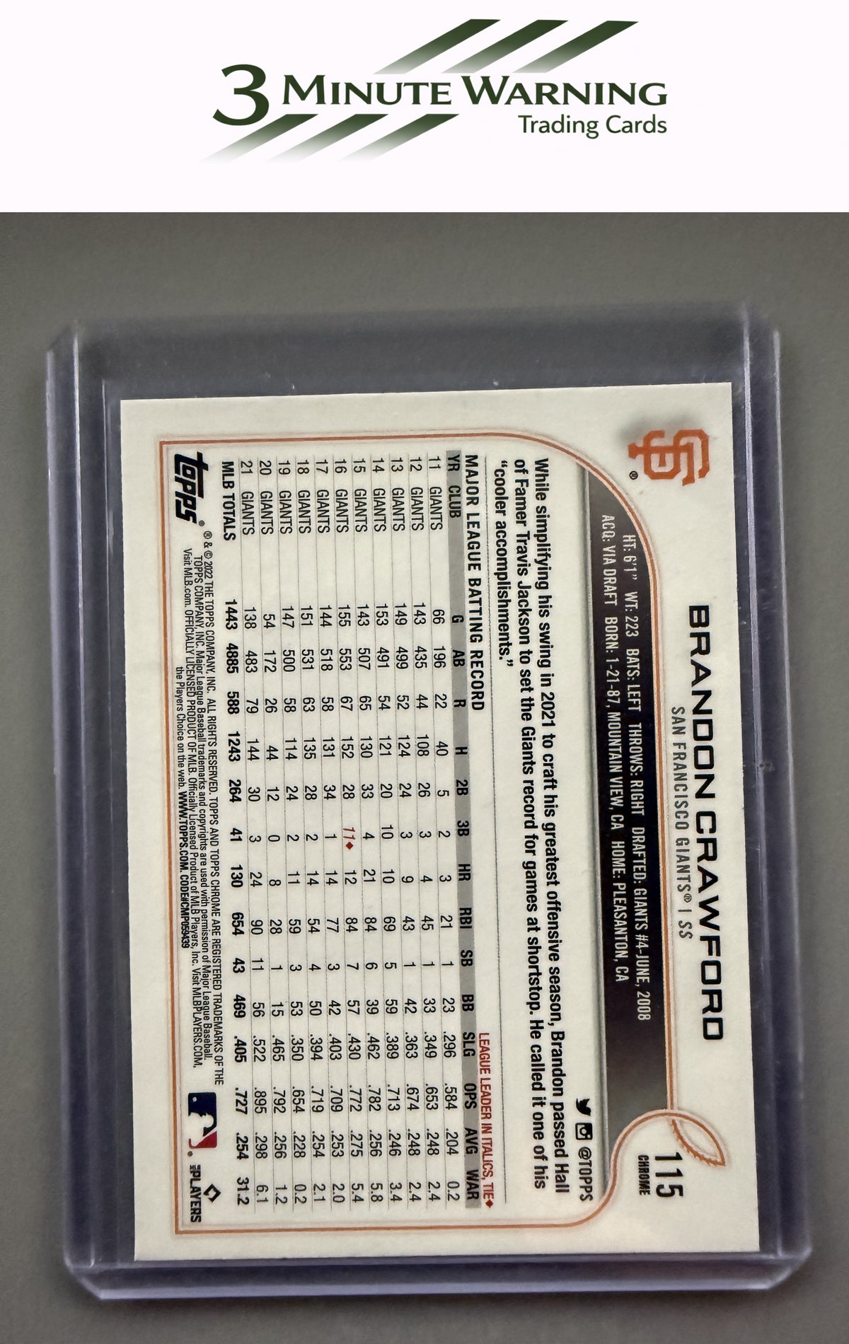 2022 Topps Chrome Sonic #115 Brandon Crawford Prism Refractor