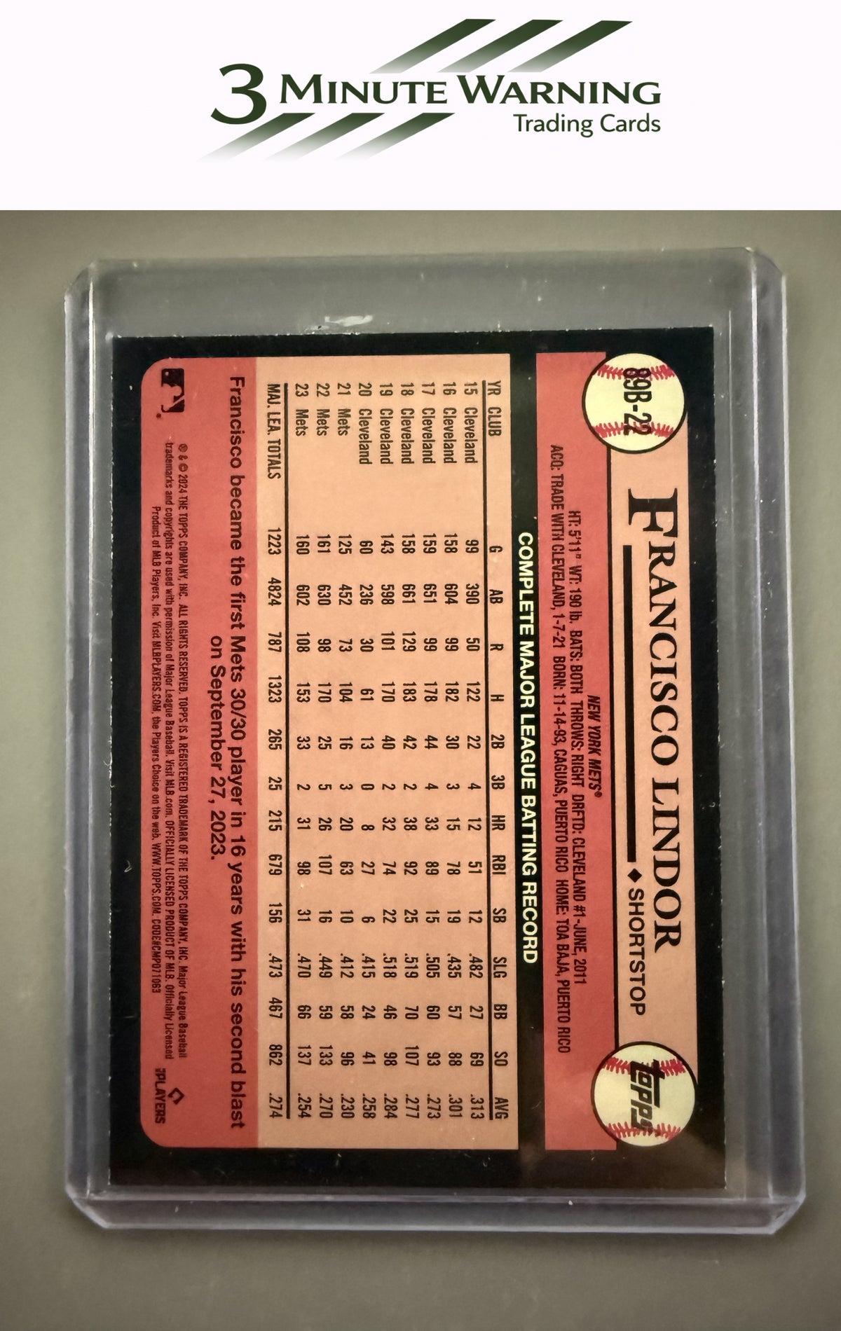 2024 Topps #89B-22 Francisco Lindor 1989 Topps Baseball 35th Anniversary