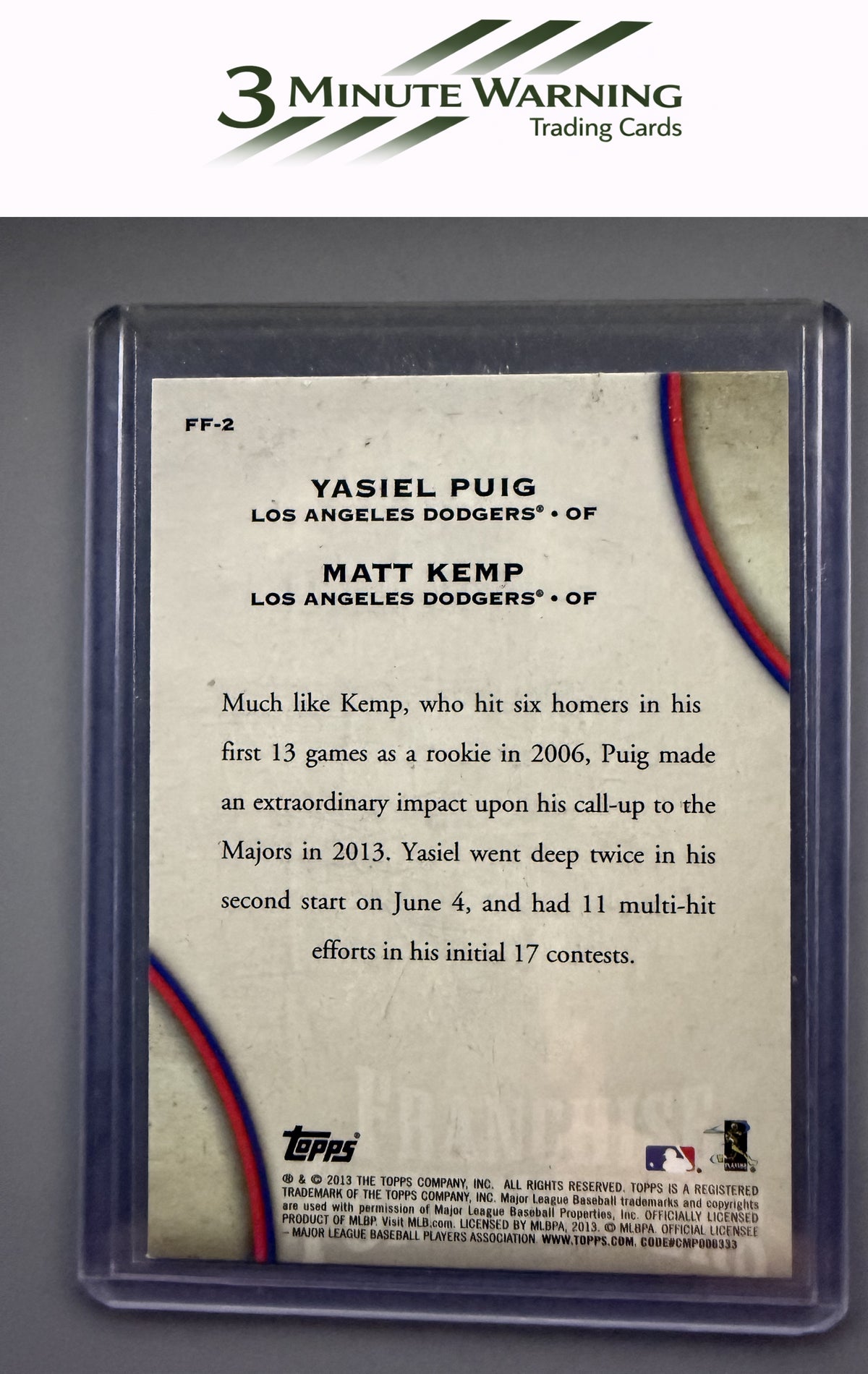 2013 Topps Update #FF-2 Yasiel Puig / Matt Kemp Franchise Forerunners