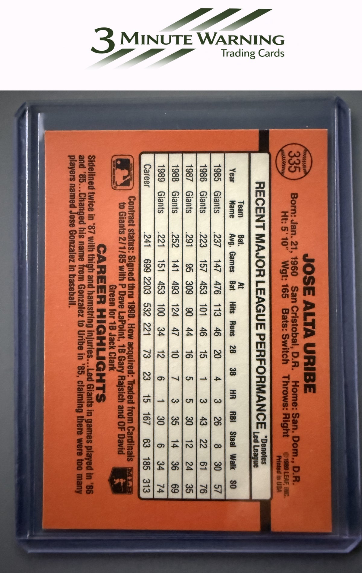 1990 Donruss #335c Jose Uribe
