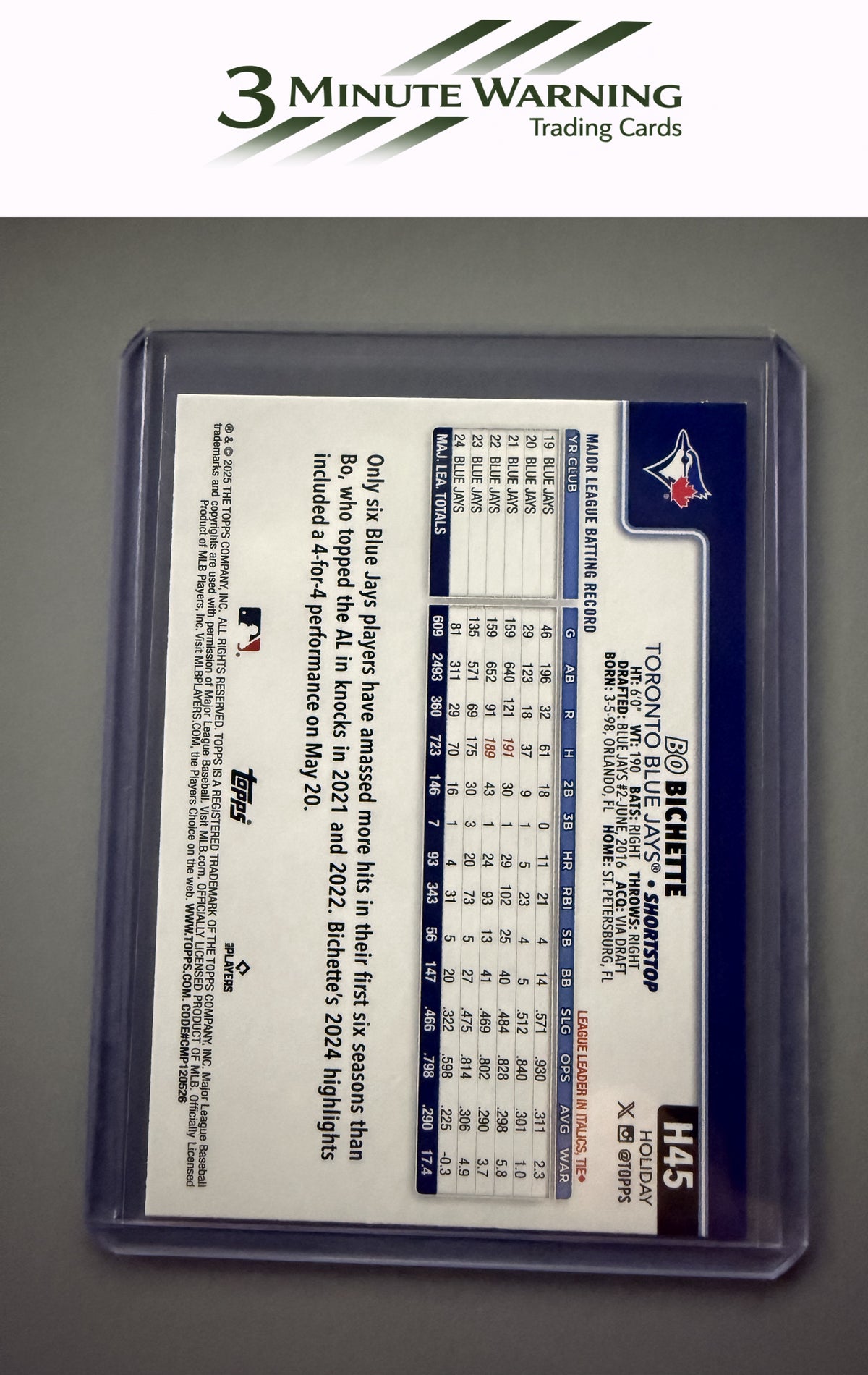 2025 Topps Holiday #H45 Bo Bichette