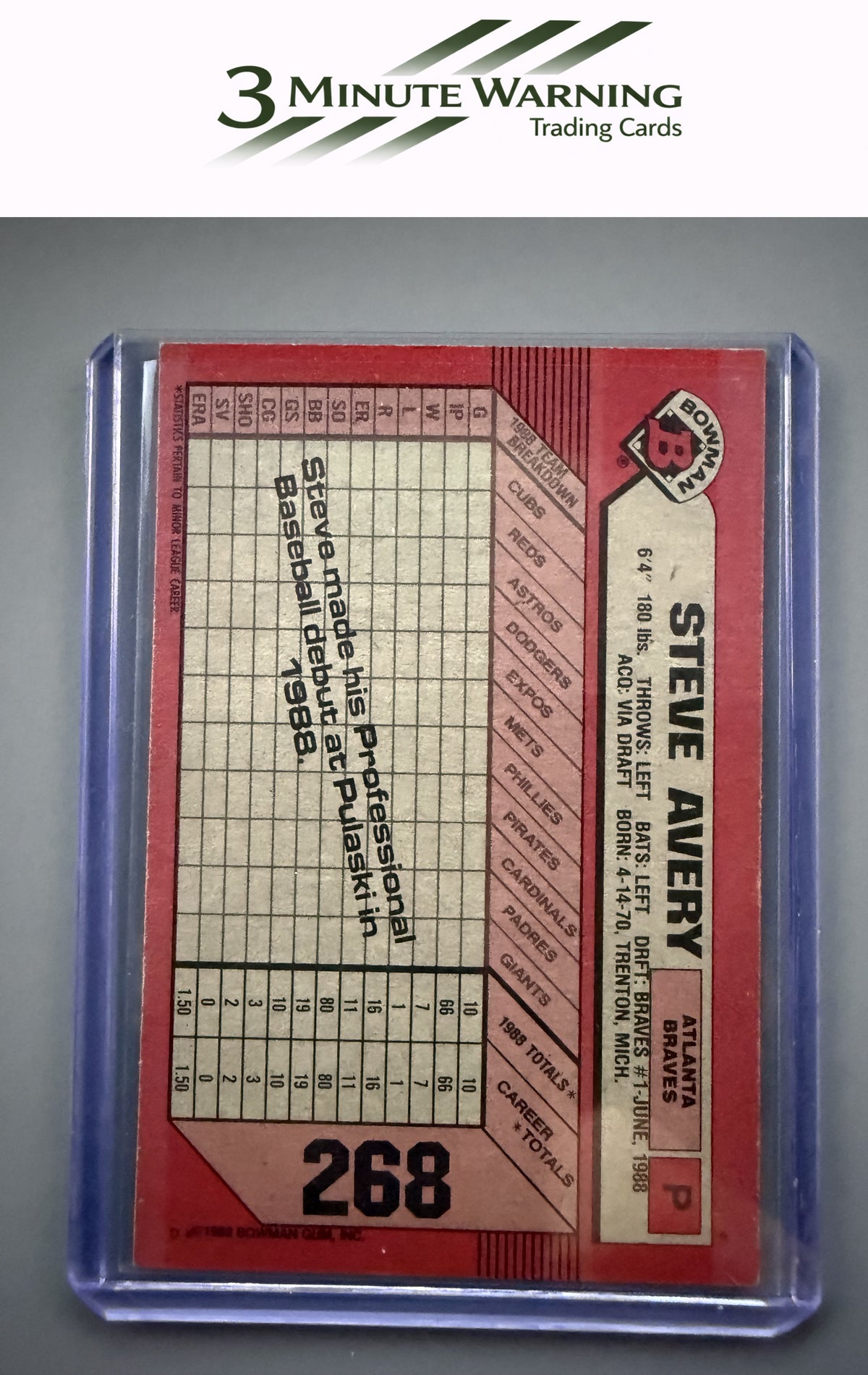 1989 Bowman #268 Steve Avery