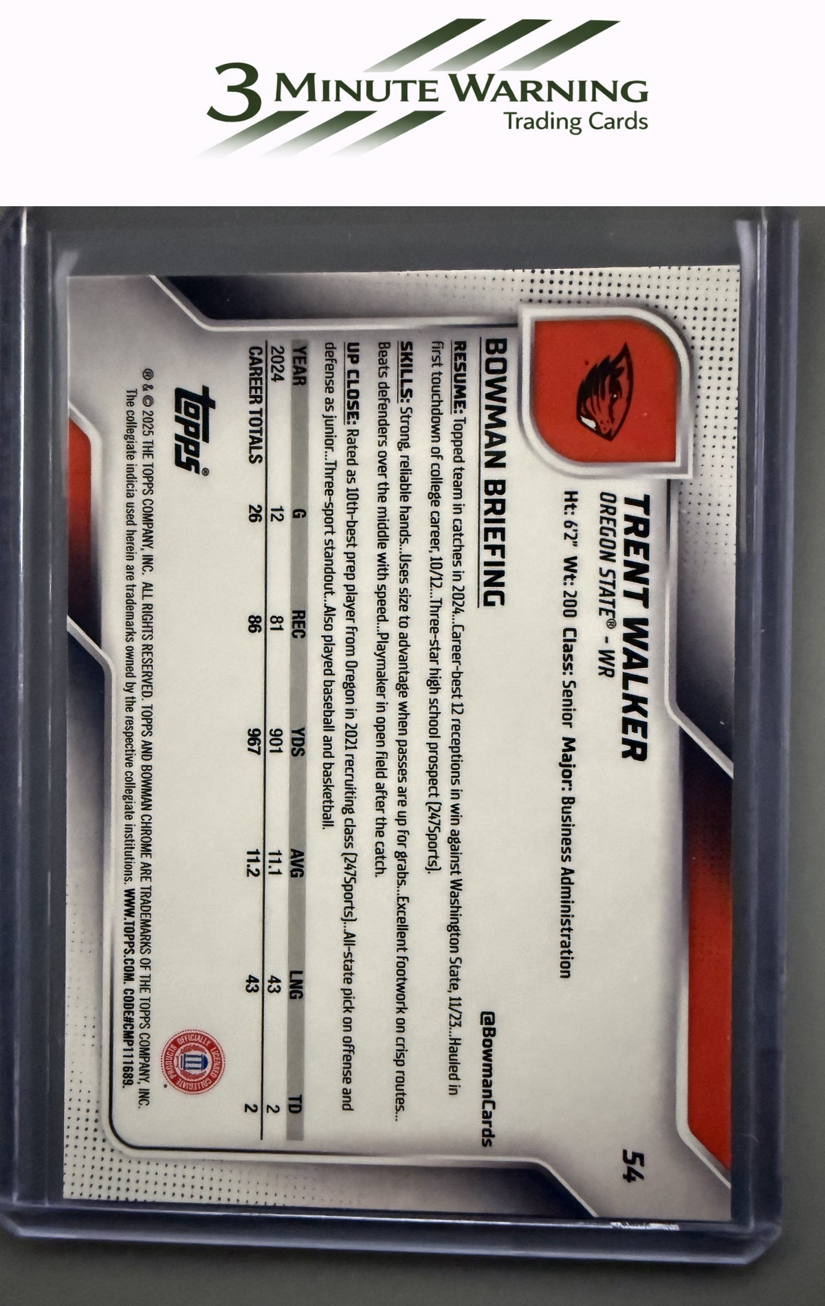 2025 Bowman University Chrome #54 Trent Walker