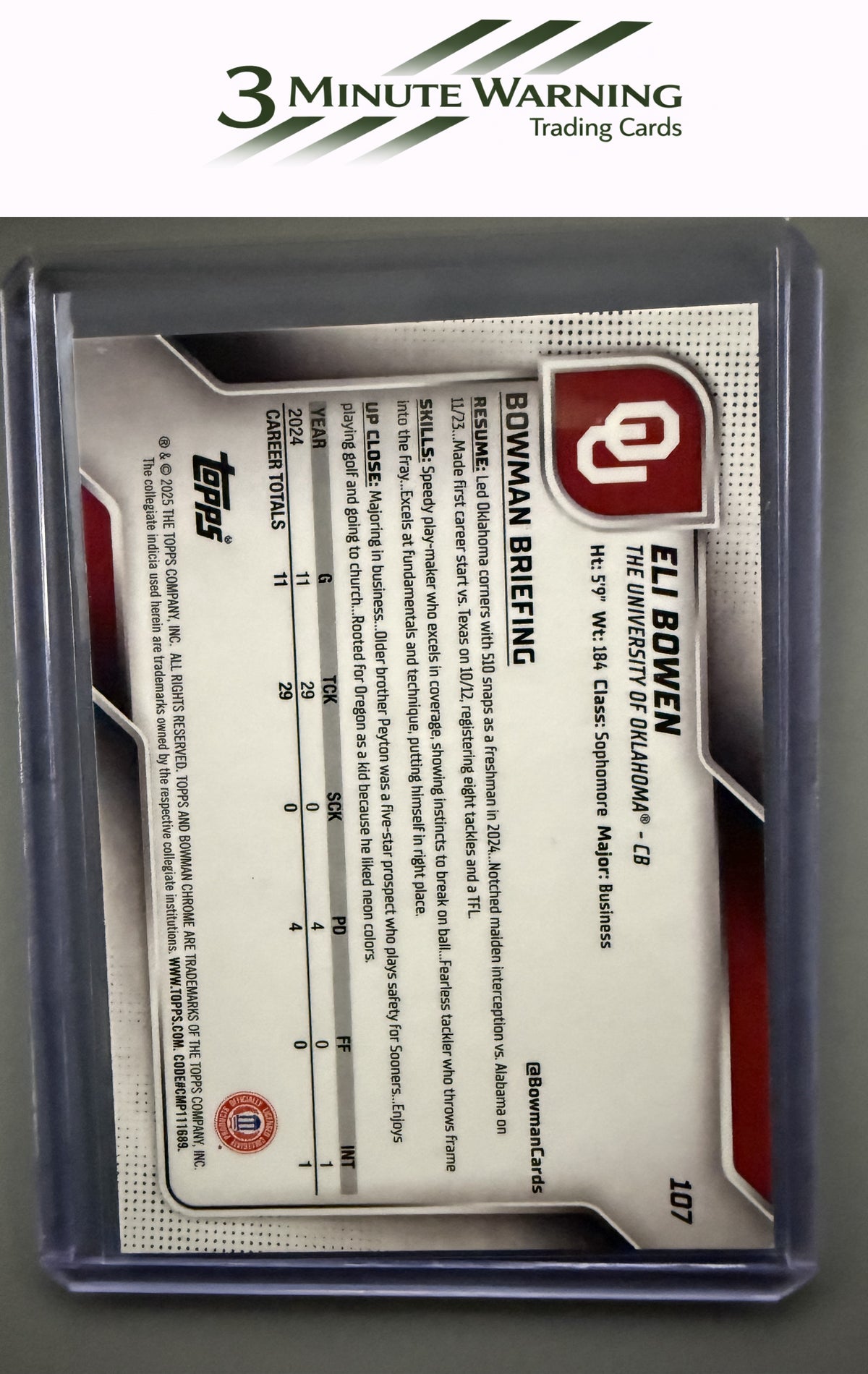 2025 Bowman University Chrome #107 Eli Bowen