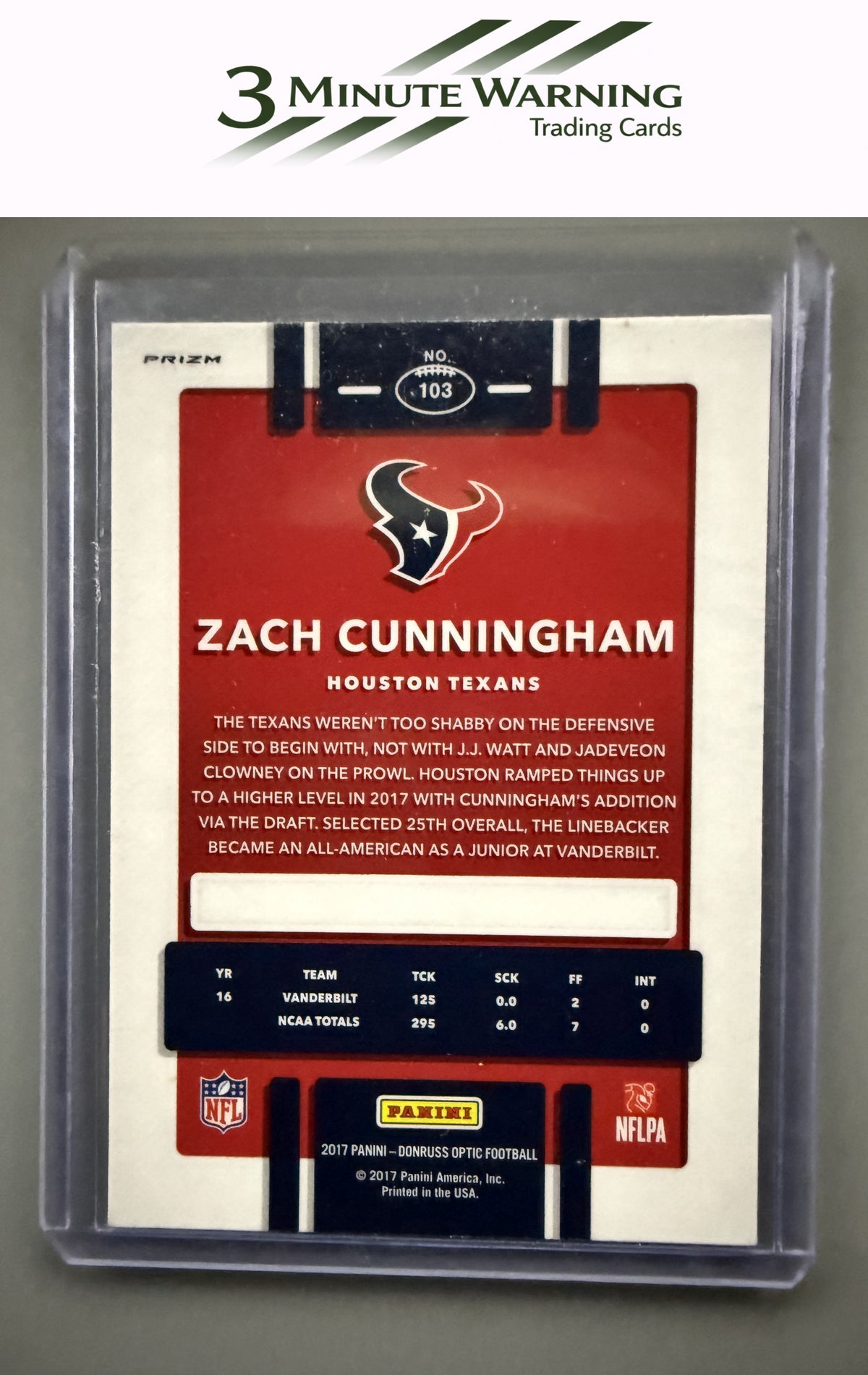 2017 Donruss Optic #103 Zach Cunningham Holo