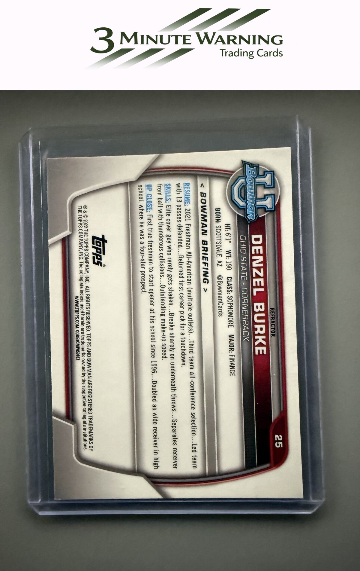 2022 Bowman University Chrome #25 Denzel Burke Refractor