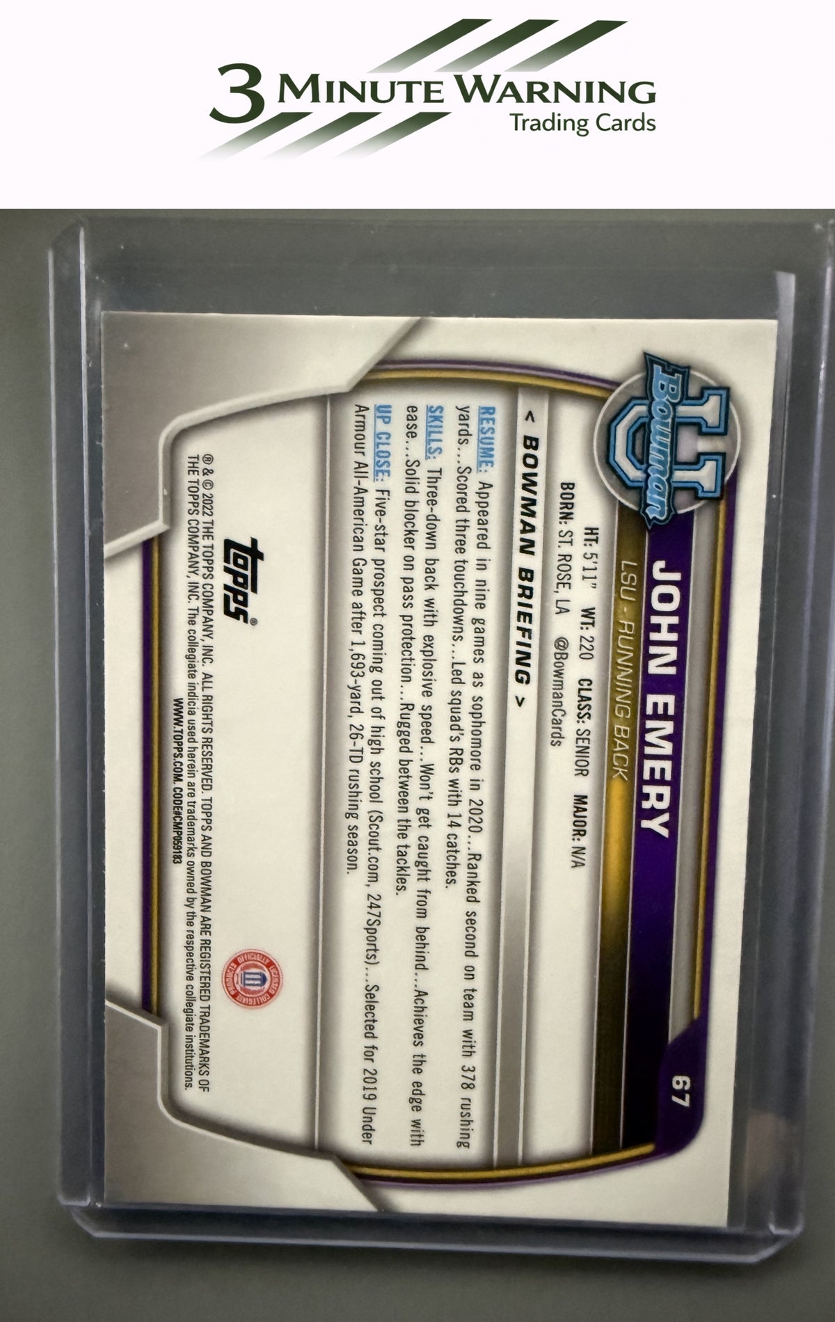 2022 Bowman University Chrome #67 John Emery