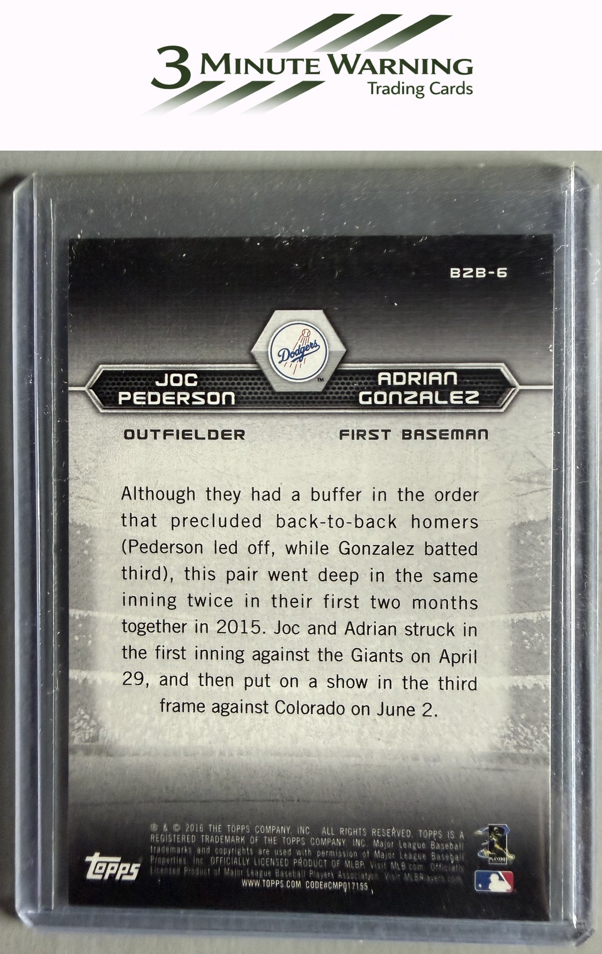 2016 Topps #B2B-6 Joc Pederson / Adrian Gonzalez Back-To-Back
