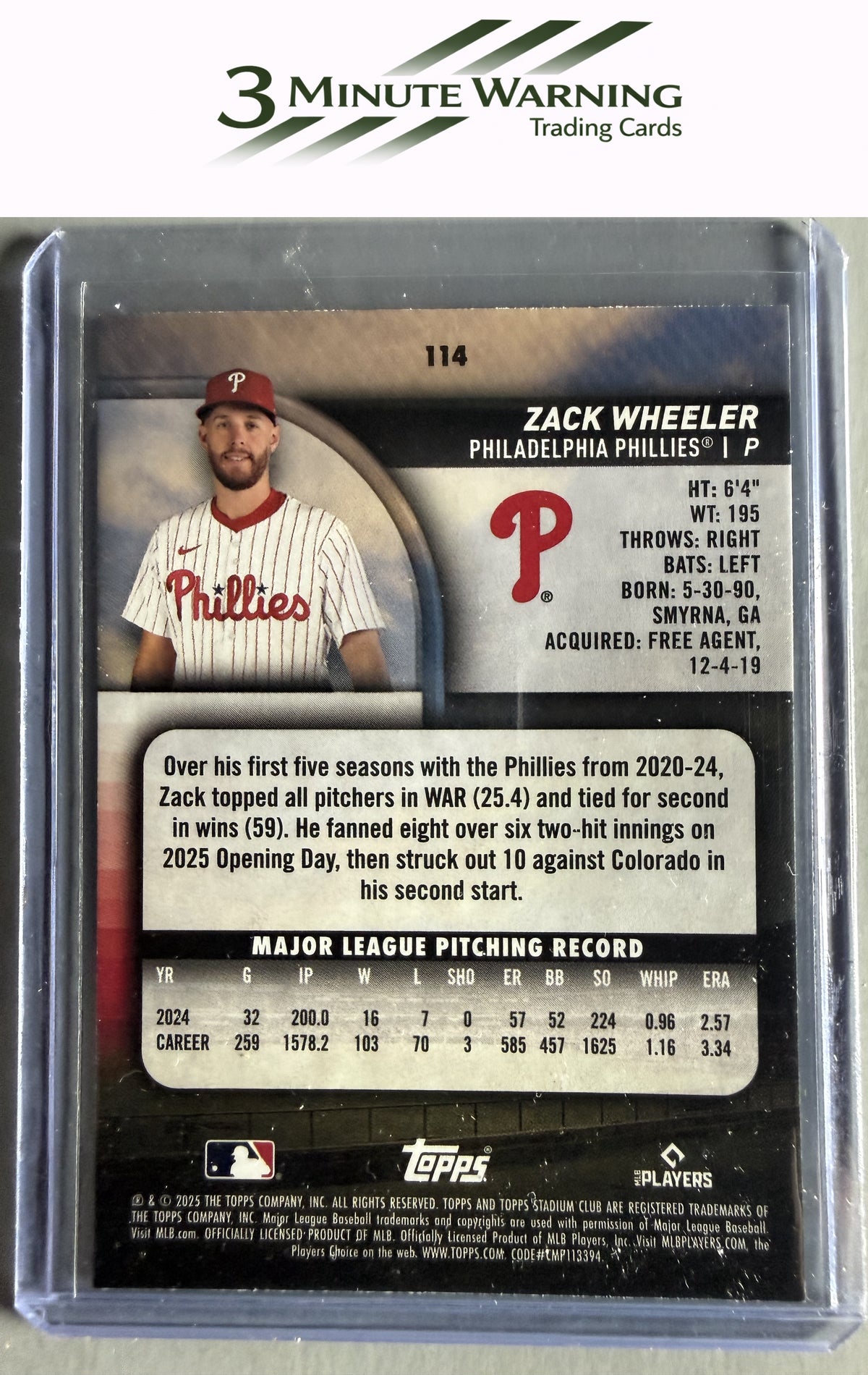 2025 Stadium Club #114 Zack Wheeler Lime Green