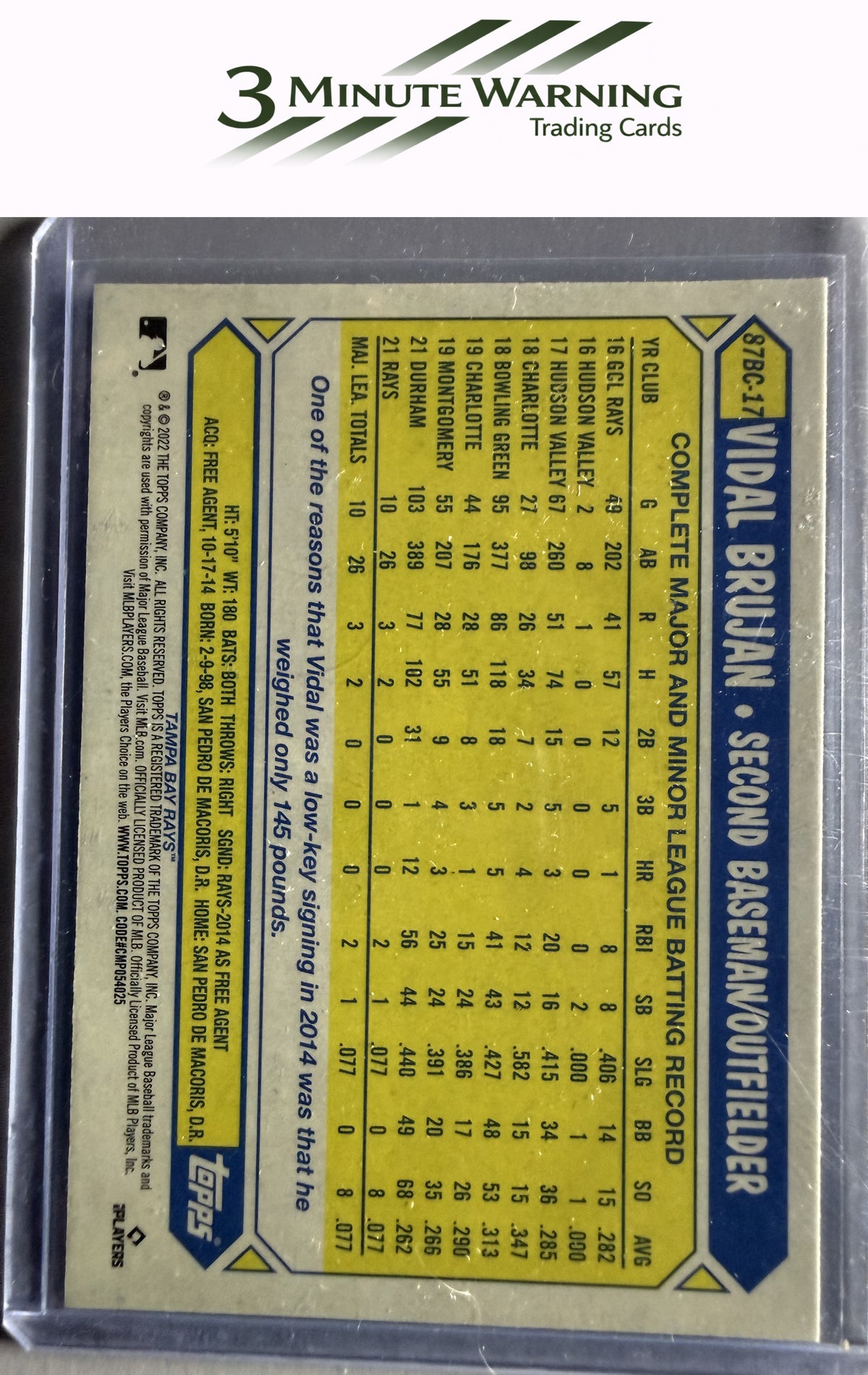 2022 Topps Chrome #87BC-17 Vidal Brujan 1987 Topps Baseball 35th Anniversary