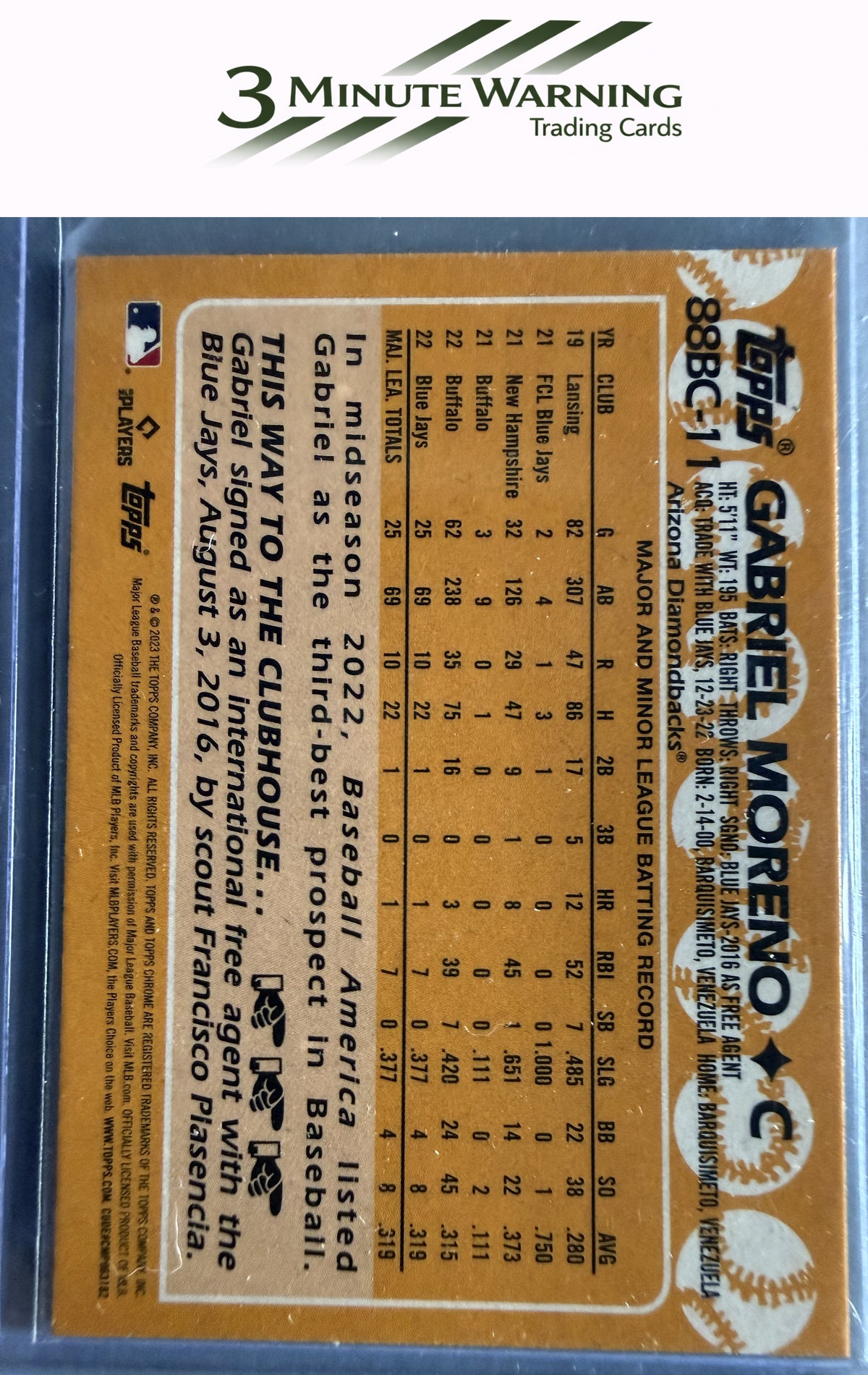 2023 Topps Chrome #88BC-11 Gabriel Moreno 1988 Topps Baseball 35th Anniversary
