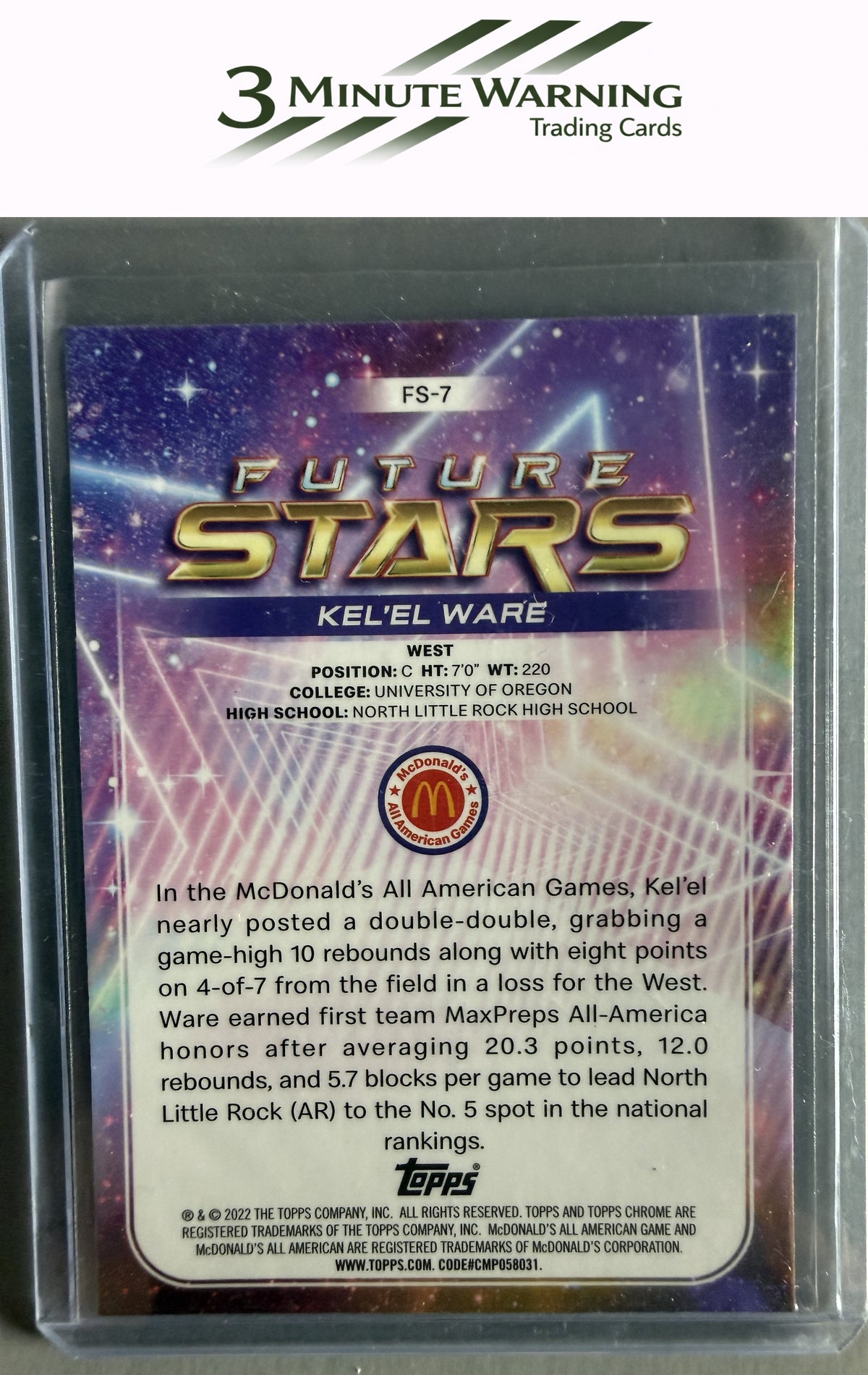 2022 Topps Chrome McDonald's All American #FS-7 Kel'el Ware Future Stars