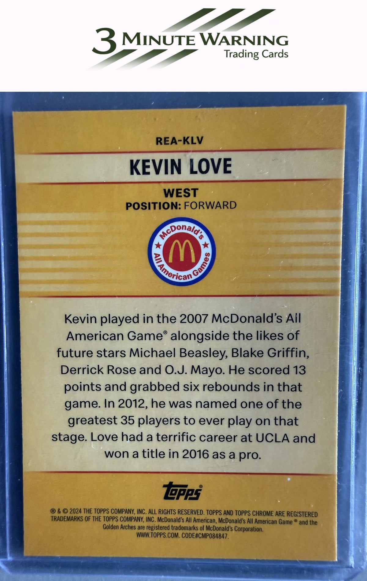 2024 Topps Chrome McDonald's #REA-KLV Kevin Love Blue RayWave Refractor