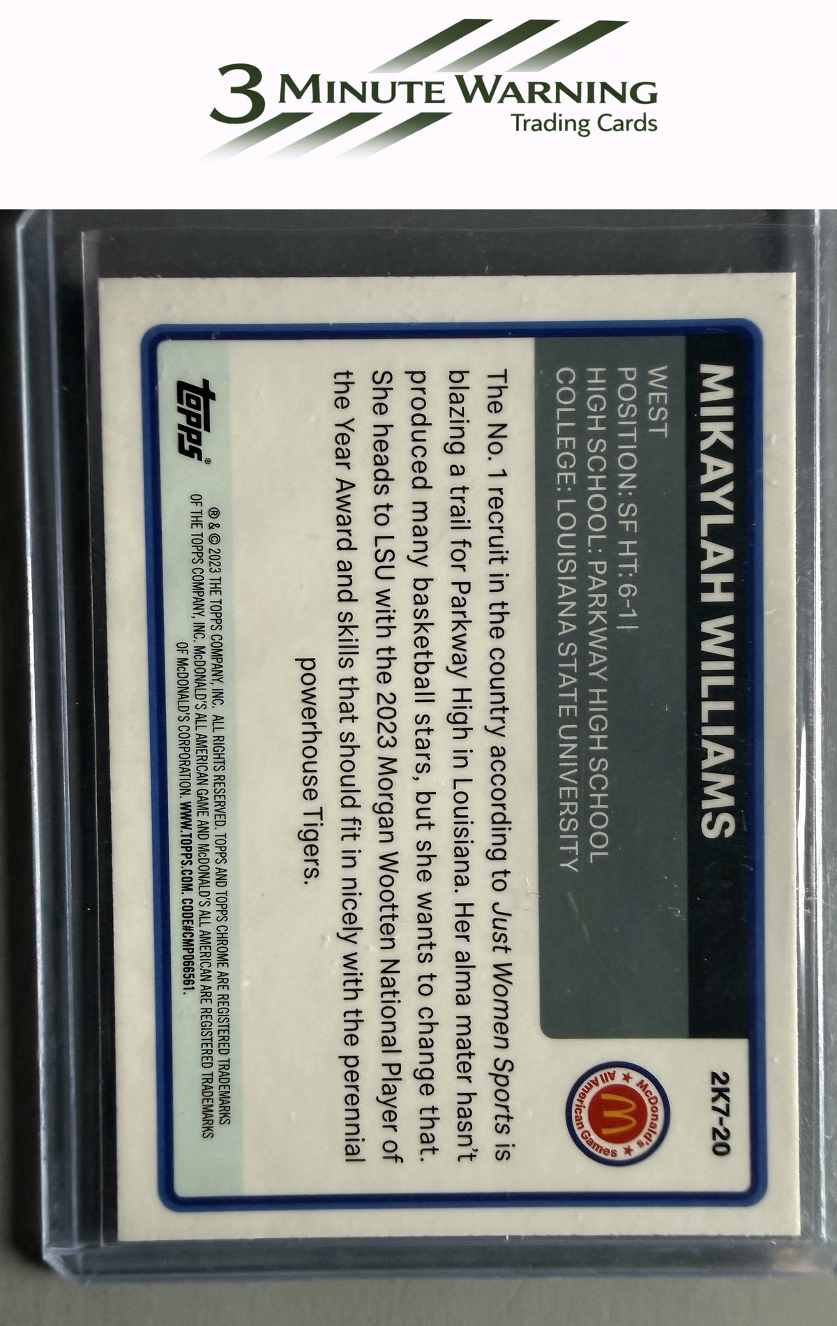 2023 Topps Chrome McDonald's All American #2K7-20 Mikaylah Williams