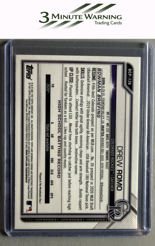 2021 Bowman #BCP-126 Drew Romo Chrome Prospects