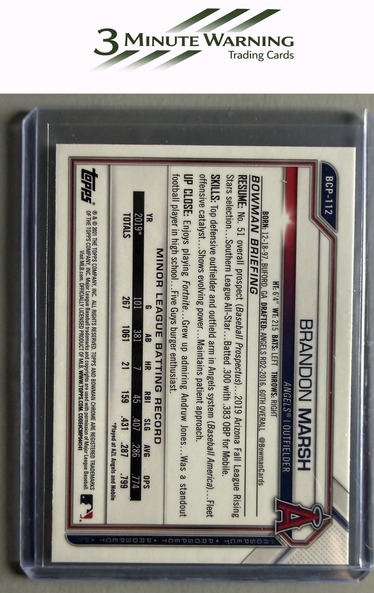 2021 Bowman #BCP-112 Brandon Marsh Chrome Prospects